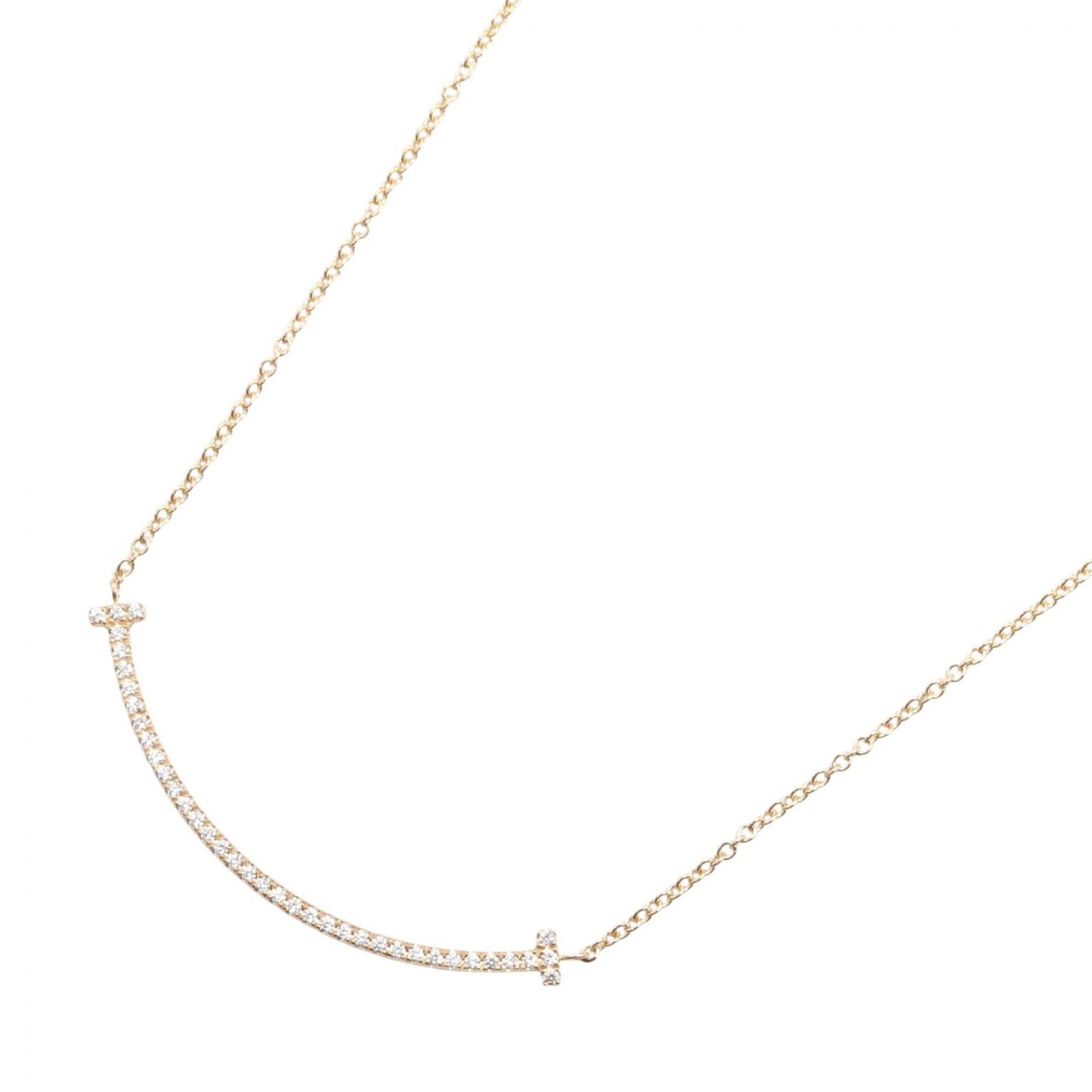 Tiffany & Co. T Smile Small Diamond Necklace, 18K Pink Gold (PG), Diamond, Women\'s, Tone, Clear 630
