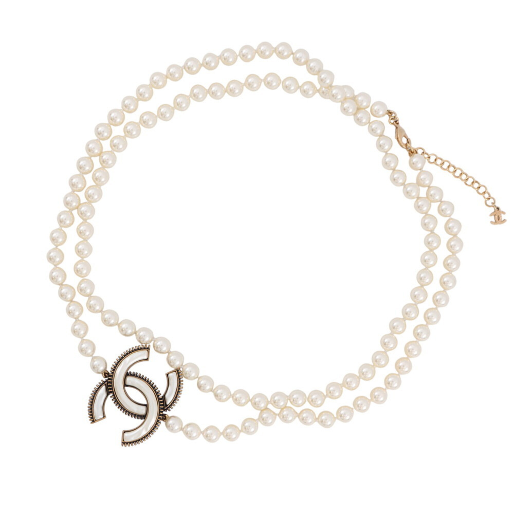Chanel Long Necklace with Coco Mark and Faux Pearls, A24K Gold. CHANEL necklace for women.