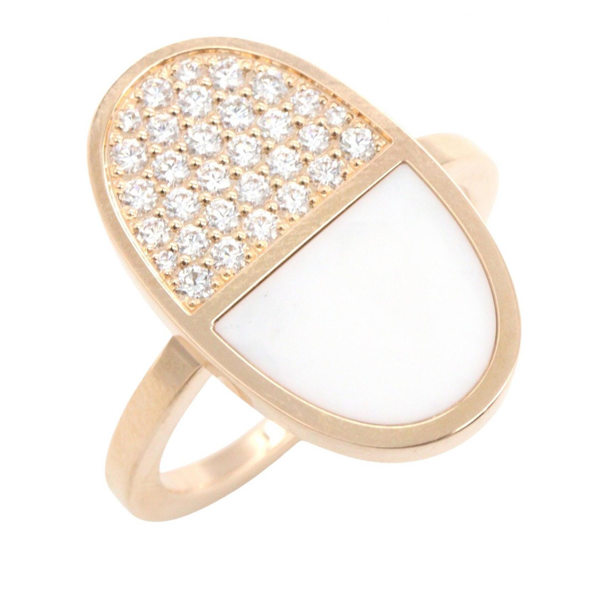 Hermes Chaine d\'Ancre Verso MM Ring, Diamond Ceramic Jewelry, 18KPG (Pink Gold), Diamond, Ceramic,