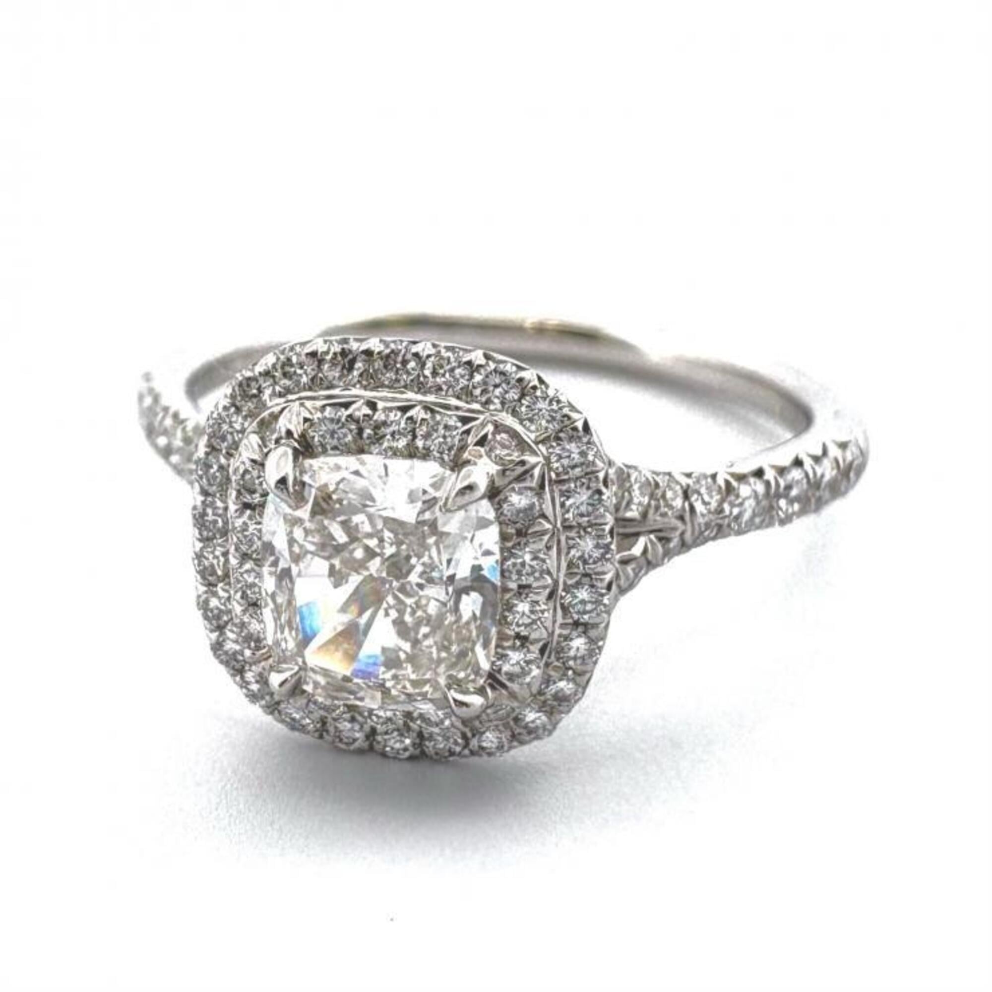 Tiffany & Co. Soleste Diamond Cushion Cut Ring in Platinum 950.
