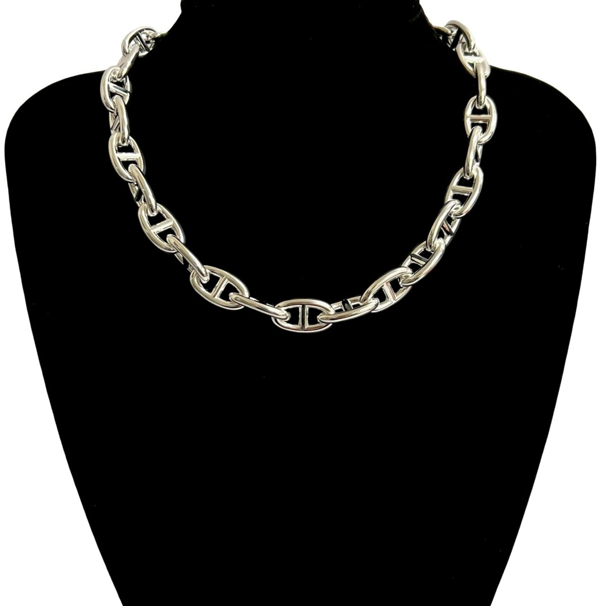HERMES Chaine d\'Ancre GM Necklace, 29 Links, Sterling Silver, 925 Chain, Choker, 46966