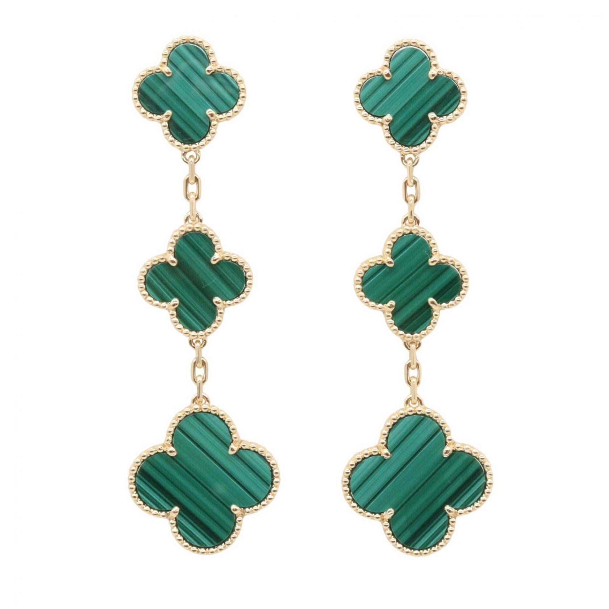 Van Cleef & Arpels Magic Alhambra Earrings, Malachite, 3 Motifs, 18K (Yellow Gold), Women\'s, Gold/G