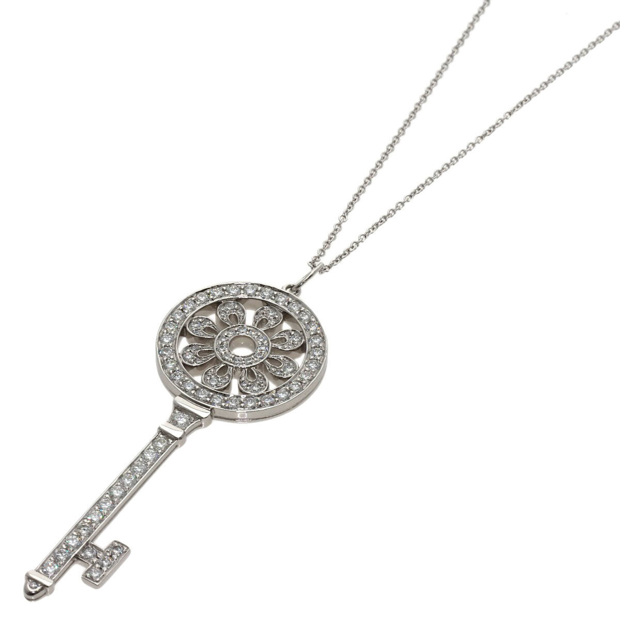 Tiffany & Co. Petal Key Diamond Necklace, 18K White Gold/PT950, Women\'s.