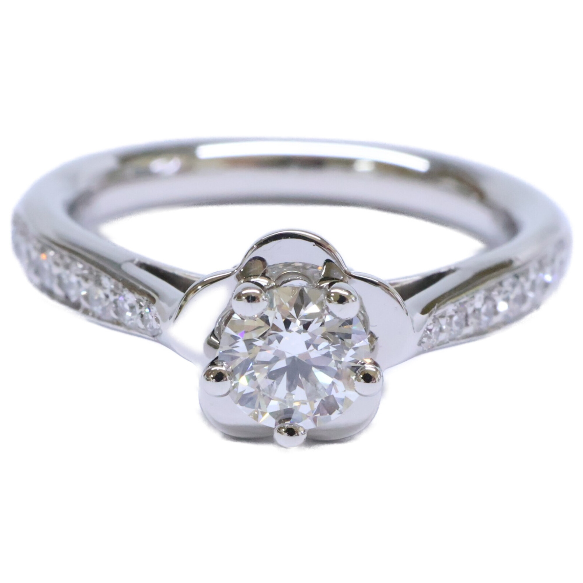 CHANEL (Chanel) Newly polished Pt950 CMLA Soli Pave 0.32ct Camellia Half Eternity Ring, Size 45, Pla