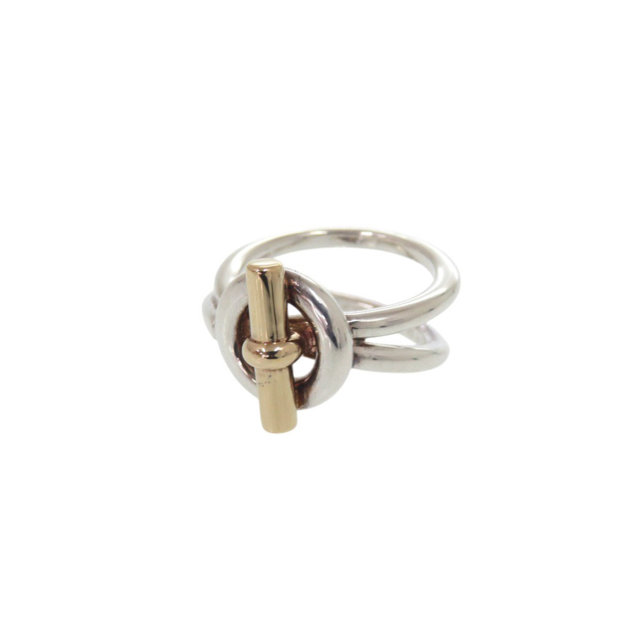 Herms Croisette Ring, Echepe, Double-Row, Size 48 (Approx. 8), Silver 925 and 18K Gold 750, 0836, H
