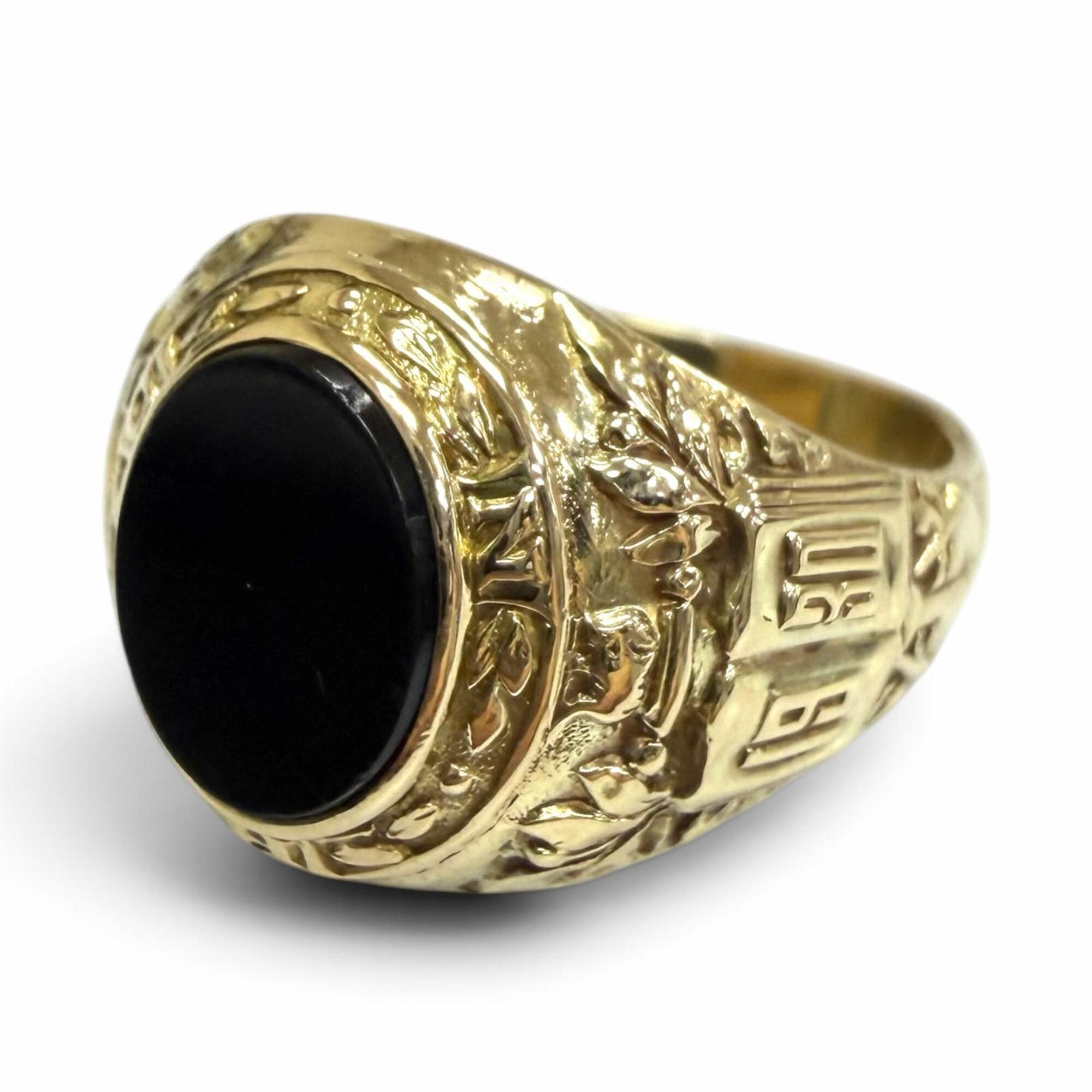 TIFFANY & Co. Vintage 14K Onyx Ring, 1930, New Rochelle University, Extremely Rare, Yellow Gold, Wei