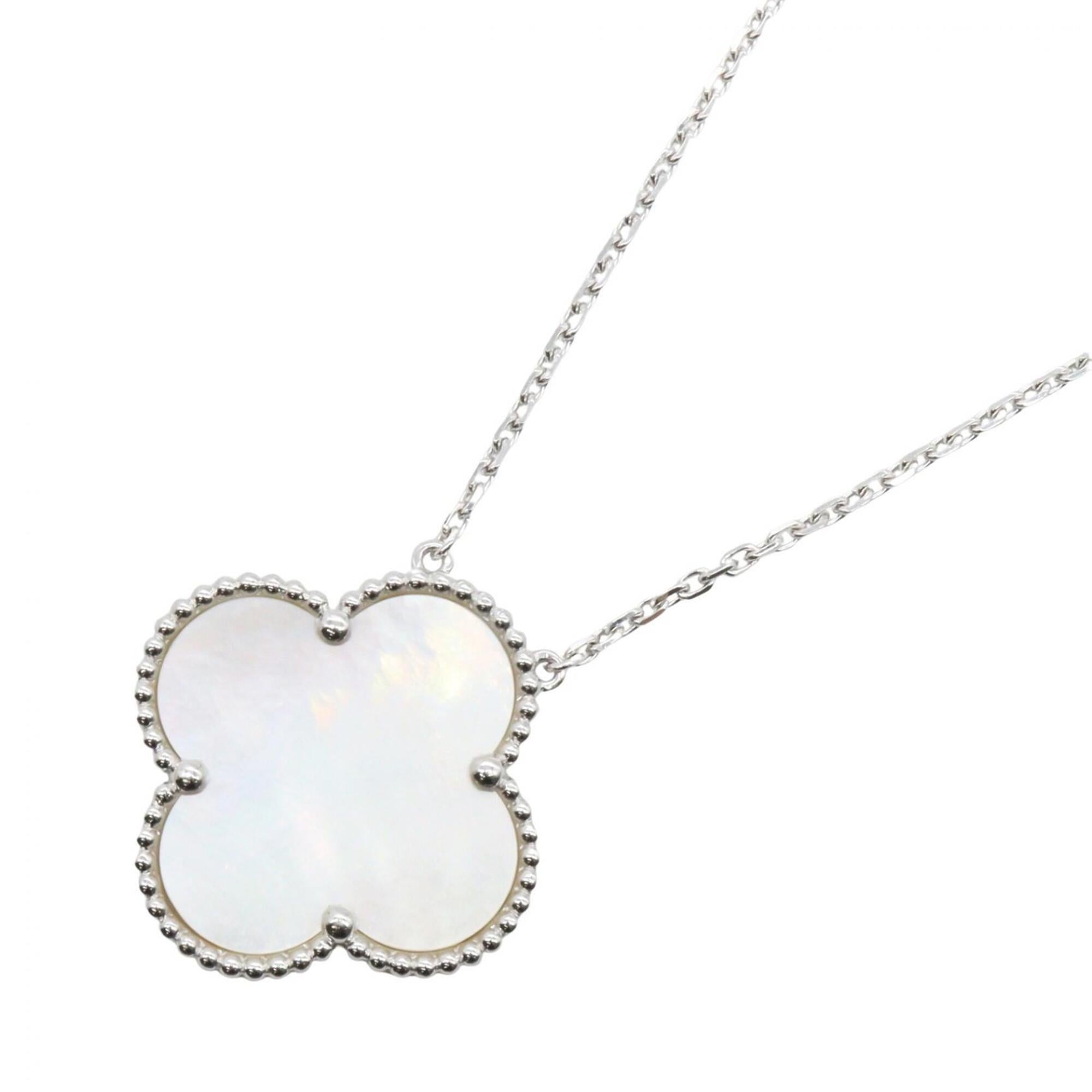 Van Cleef & Arpels Magic Alhambra Mother of Pearl Necklace, 18K White Gold (18KWG), Pearl, Women\'s,