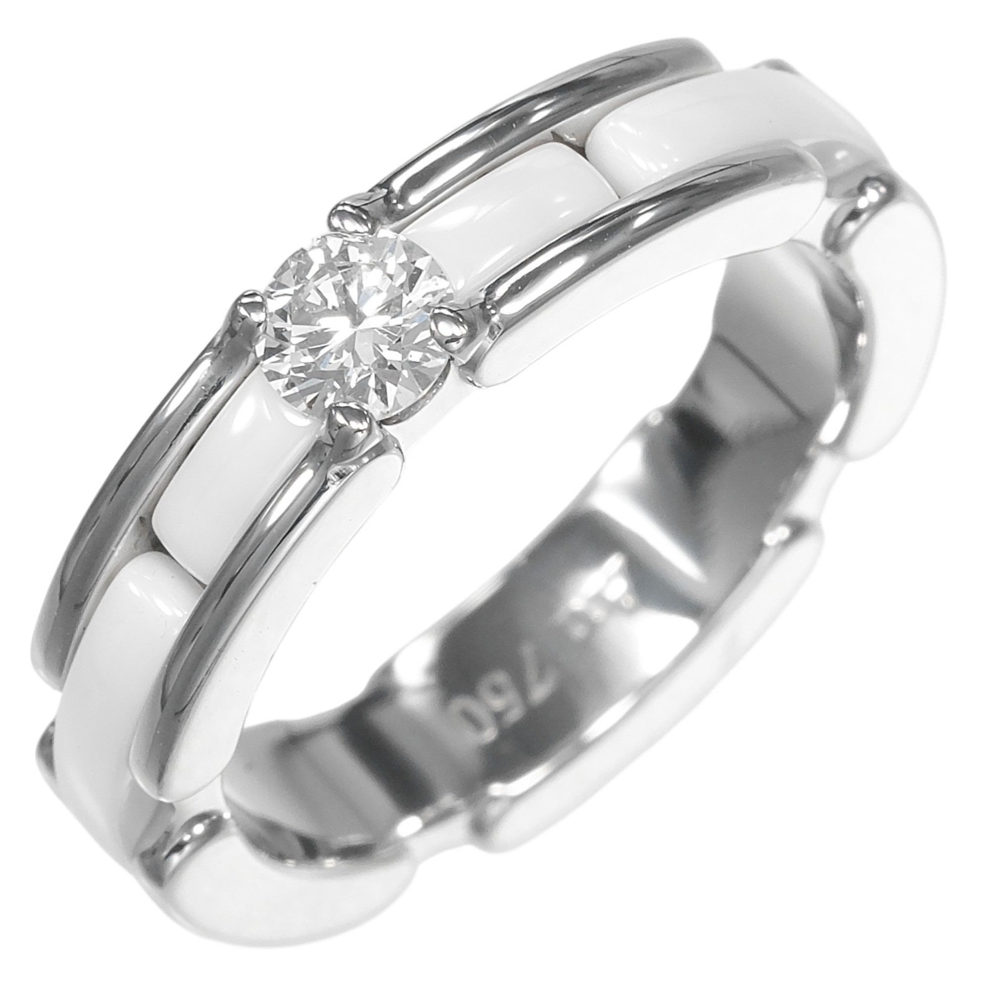 Chanel Ring, Size 7, Ultra Small, 18K White Gold, Diamond, Ceramic, Approx. 4.74g