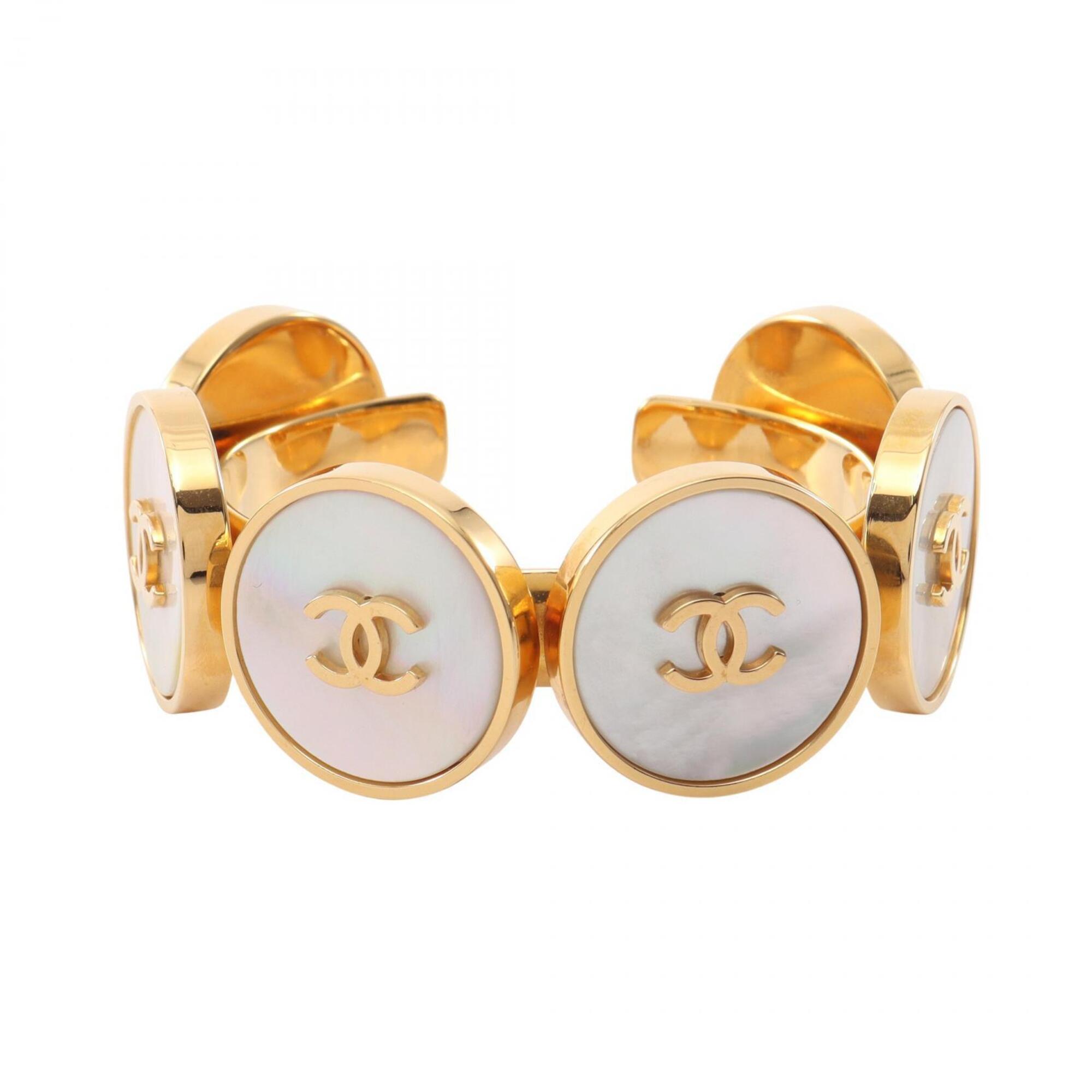 Chanel Coco Mark Bangle Accessory, Gold Plated (GP), Shell, Women\'s, Gold/White Tones