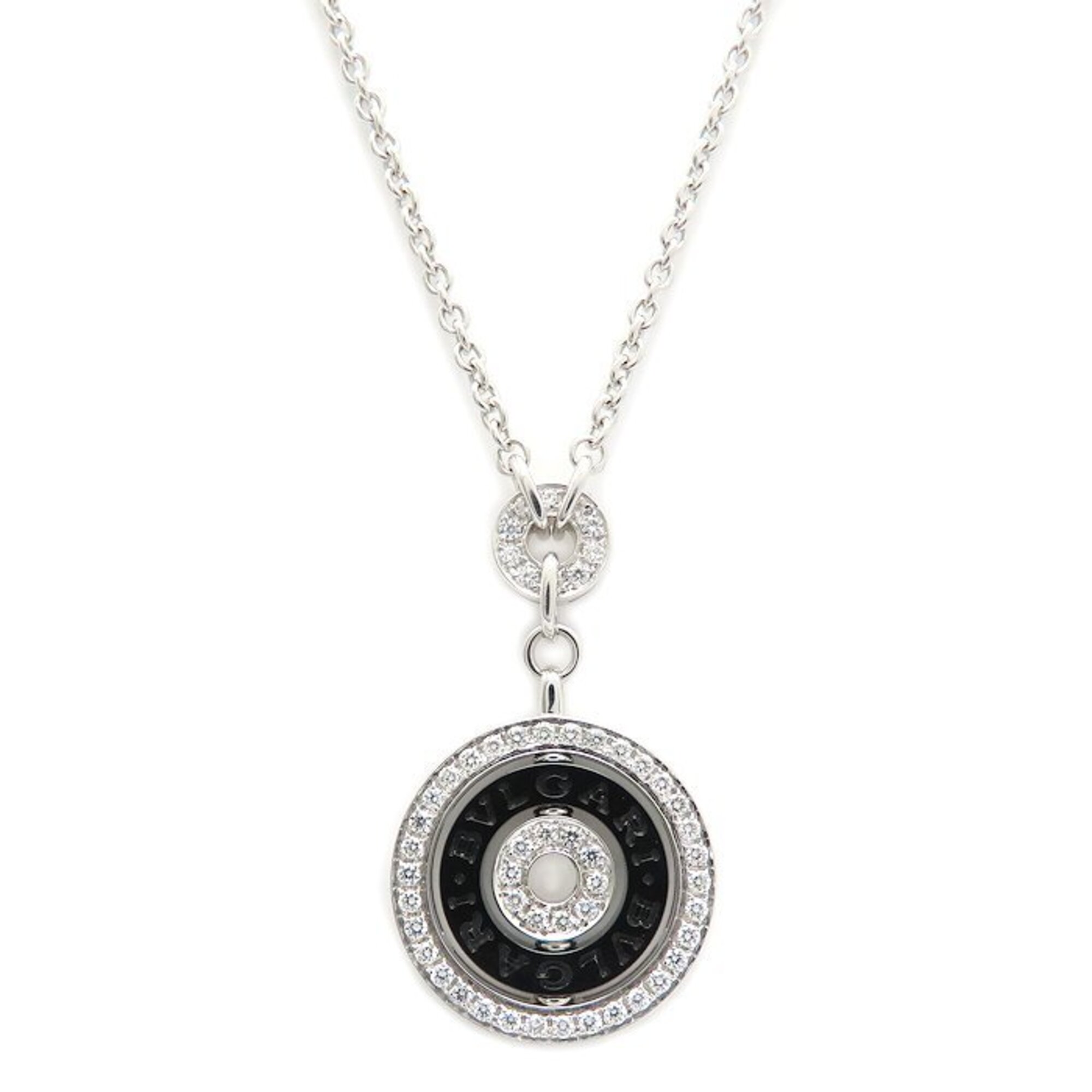 BVLGARI Astrale Cerchi Necklace, Diamond, 18K White Gold x Black Ceramic, Women\'s, 295634