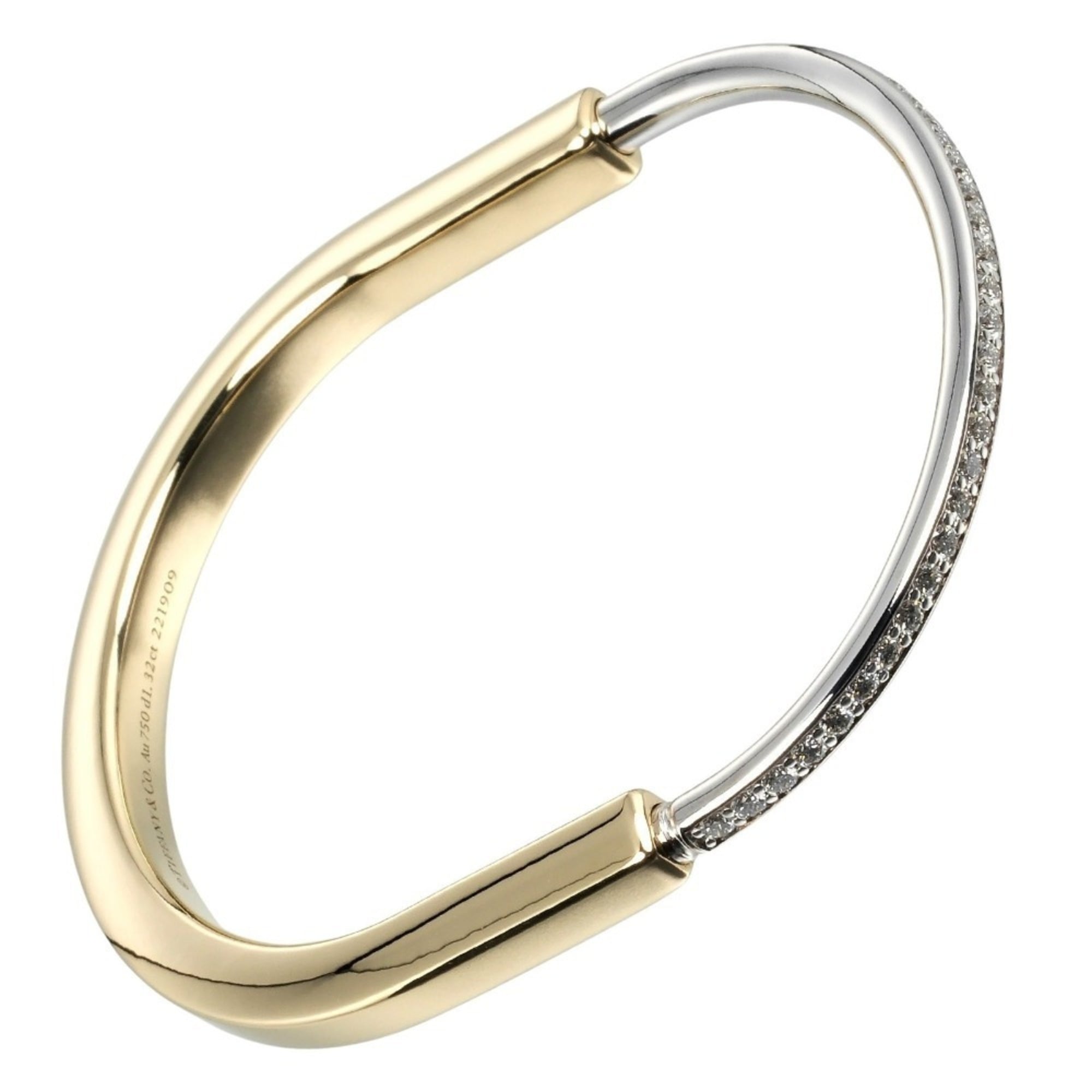 Tiffany & Co. Lock Bracelet, 18K Yellow Gold x White Diamond, Approx. 38g, Women\'s.