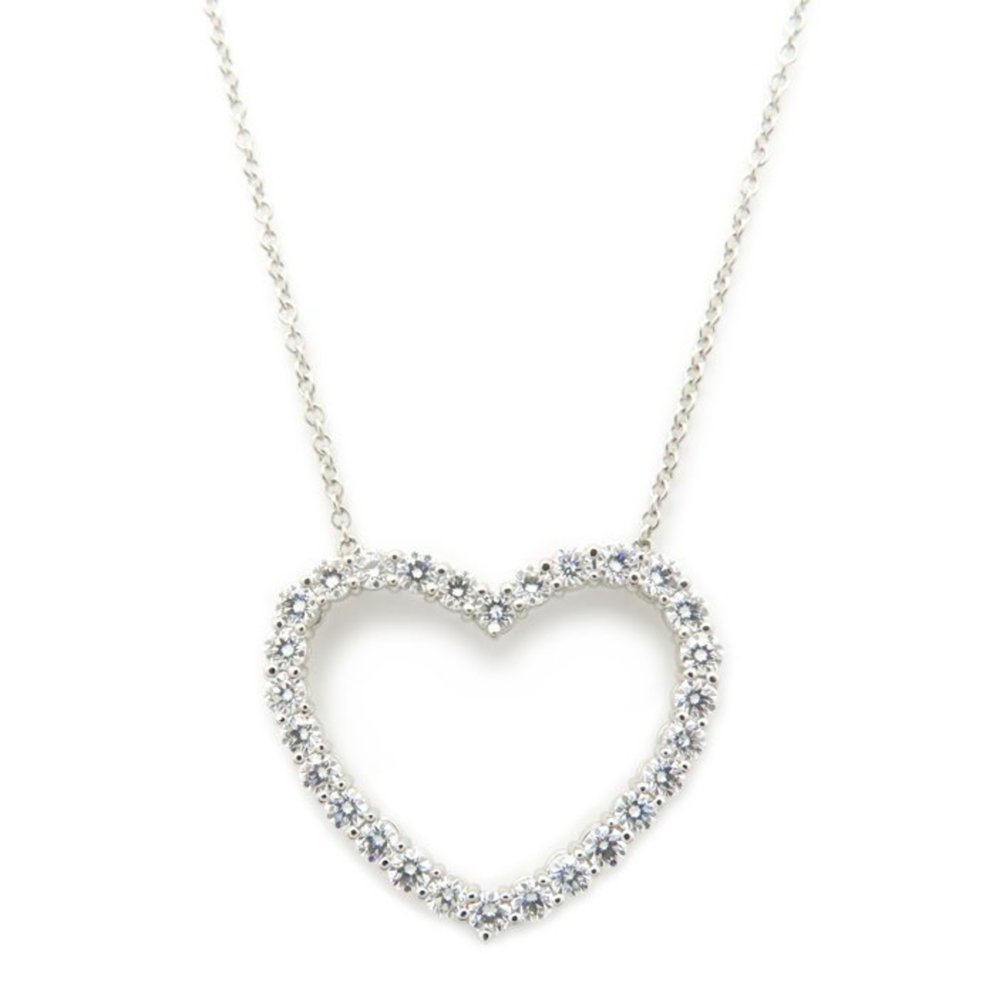 TIFFANY & Co. Tiffany Open Heart Necklace with Diamonds, Pt950, Women\'s, 295164