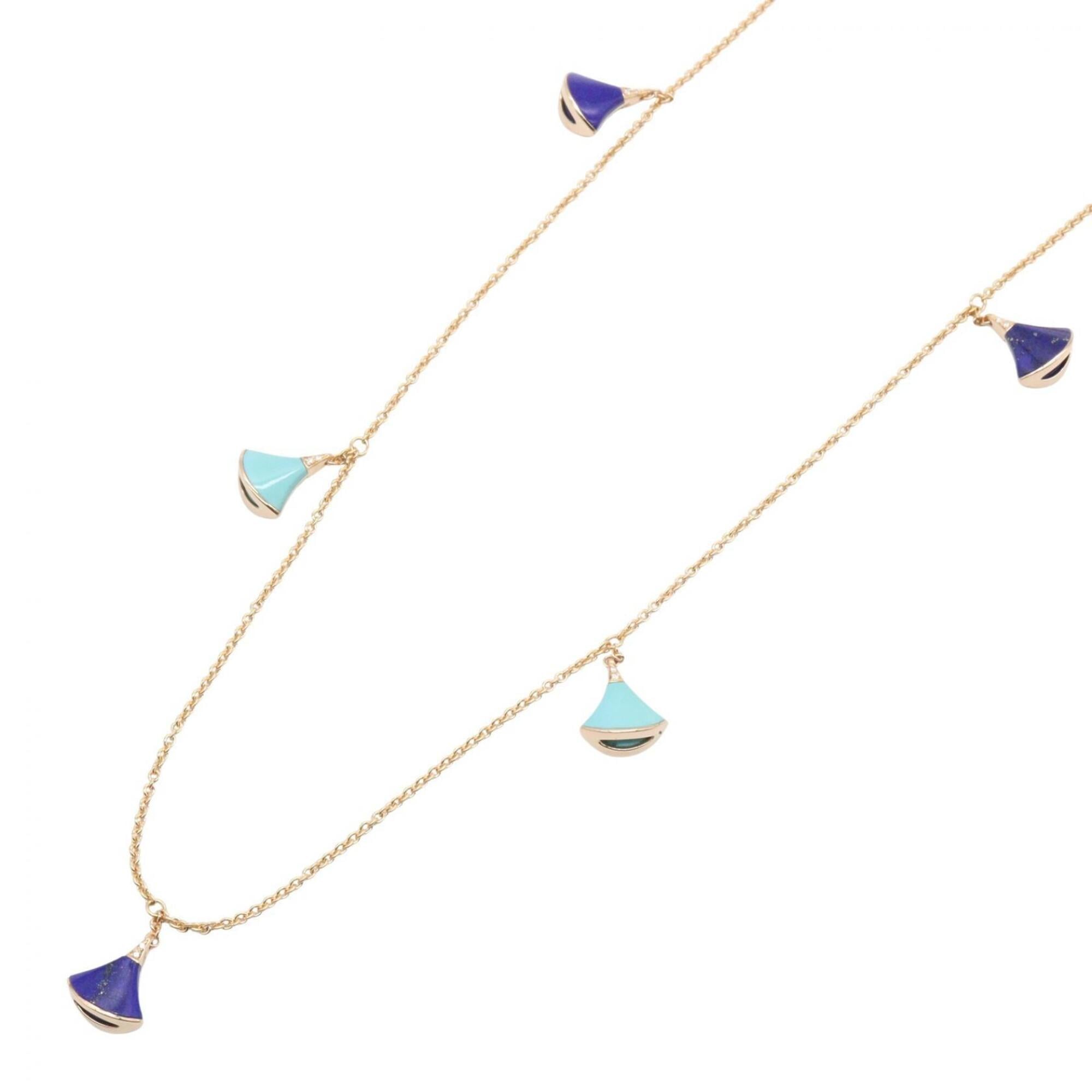 BVLGARI Diva\'s Dream 9P Turquoise Lapis Lazuli Diamond Necklace, 18KPG (Pink Gold), Diamond, Turquo