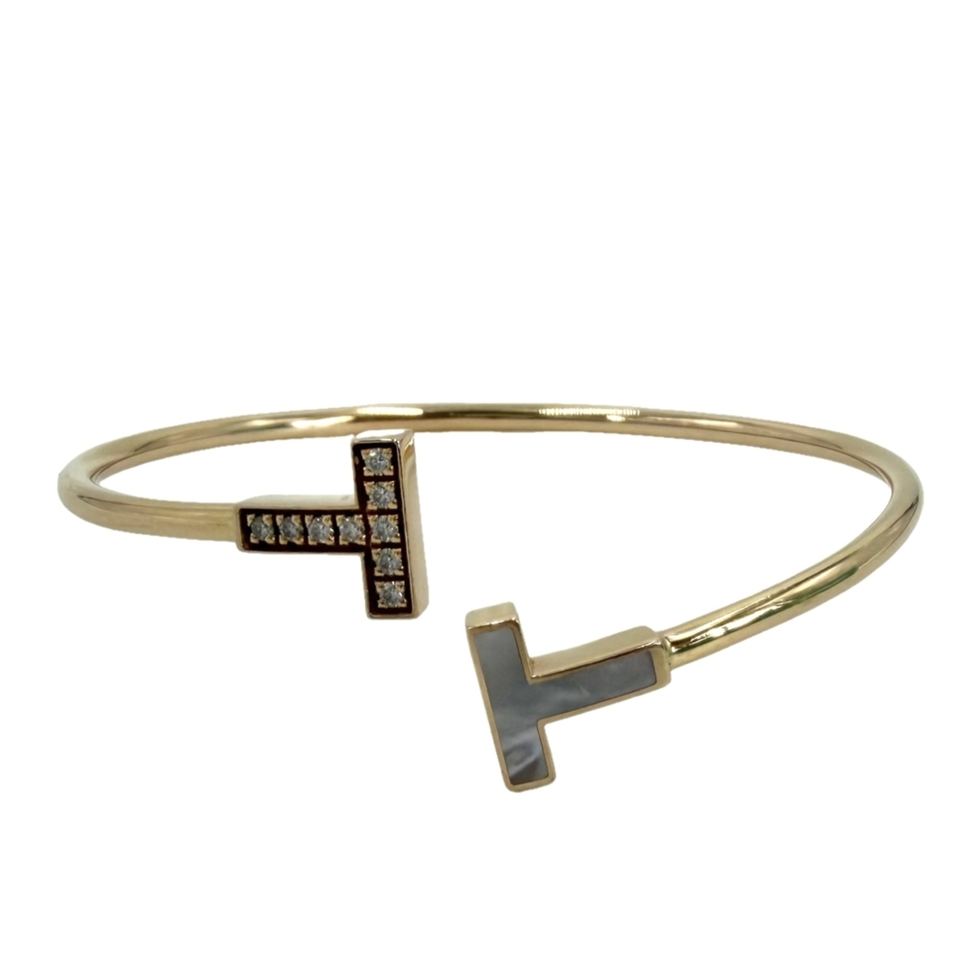 Tiffany & Co. Women\'s Bangle, T Wire Bracelet, Accessory, Jewelry, Au750 18K Pink Gold, Diamond, Ap