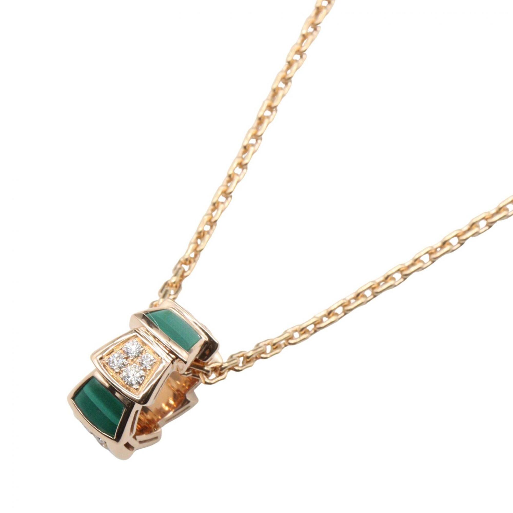 BVLGARI Serpenti Malachite Diamond Necklace, 18KPG (Pink Gold) Diamond, Malachite, Women\'s, Gold To