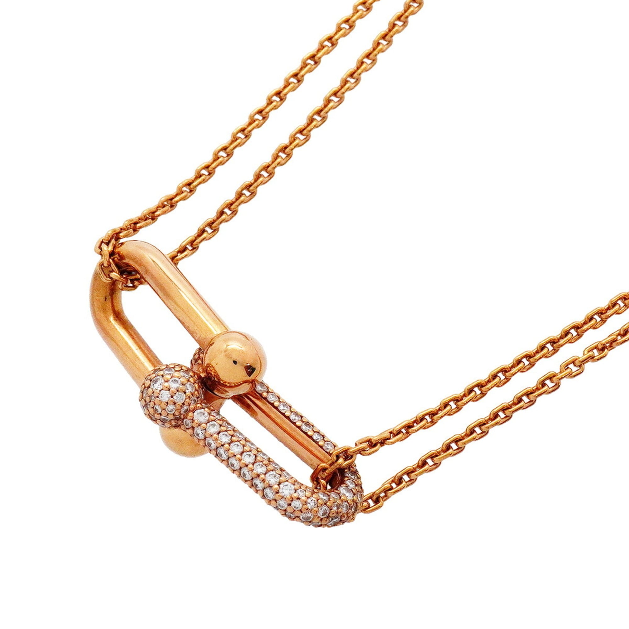 Tiffany & Co. Hardware Double Link Large Necklace, 18K Pink Gold, 0.74ct Diamond, Women\'s