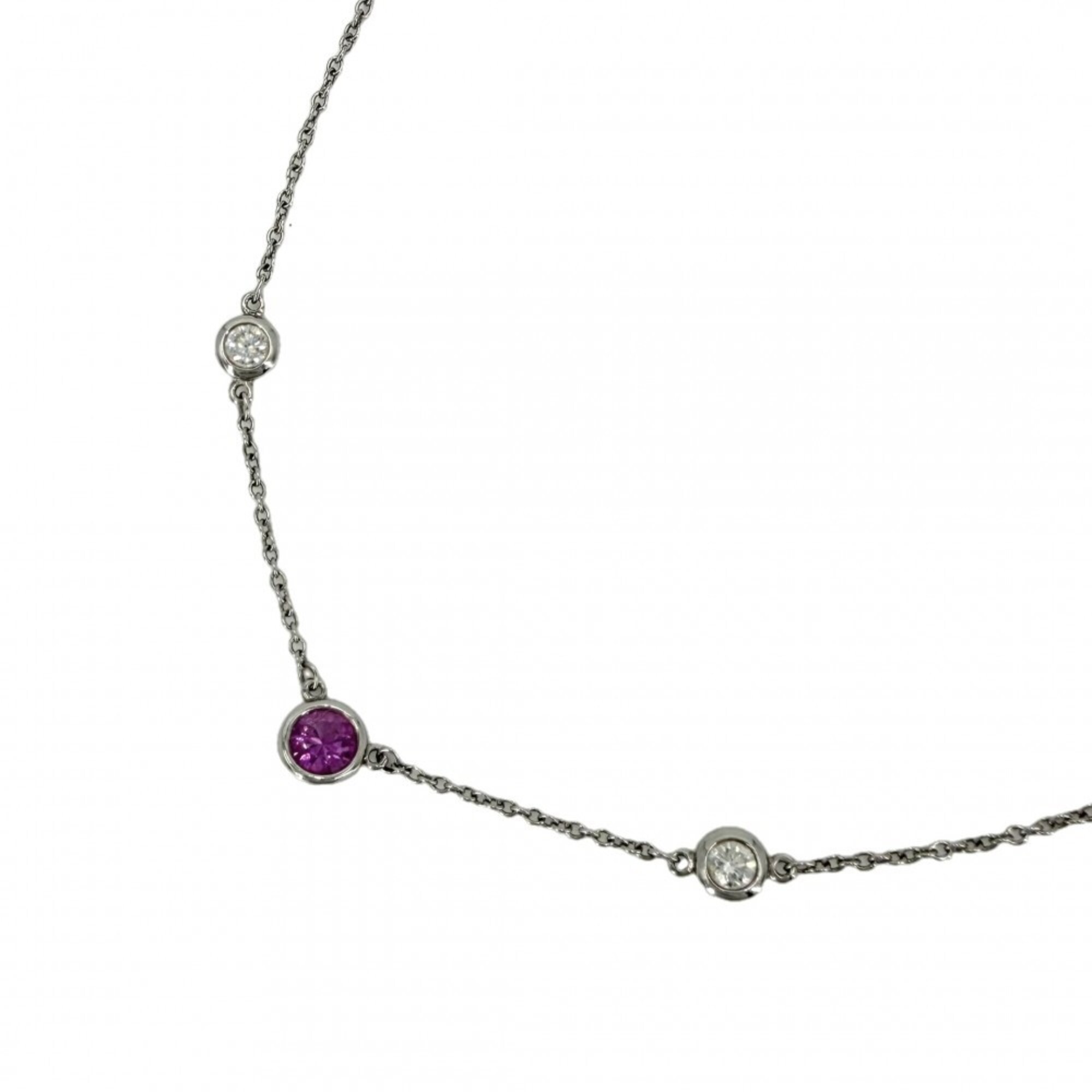 Tiffany & Co. Elsa Peretti Color by the Yard Necklace for Women, Platinum 950, Pink Sapphire, Approx