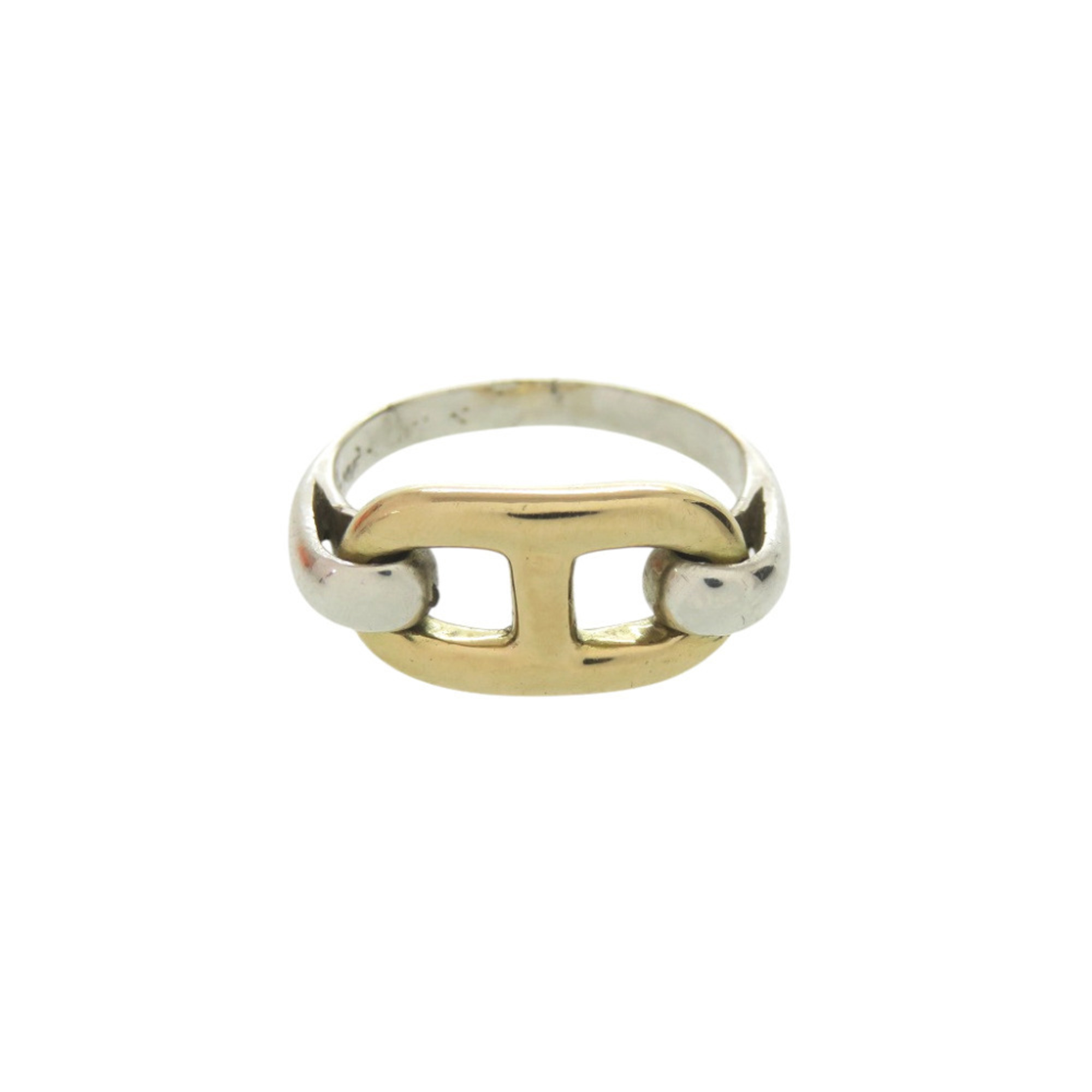Hermes Chaine d\'Ancre Sterling Silver 925 750 Gold Vintage Script Engraved Ring 1151HERMES
