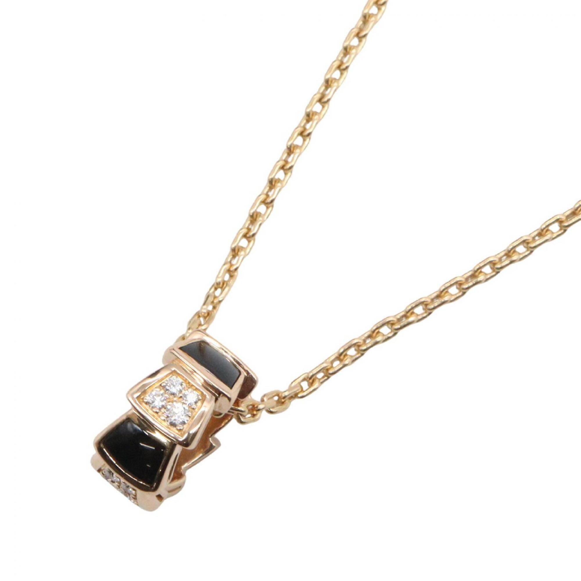 BVLGARI Serpenti Onyx Diamond Necklace, 18KPG (Pink Gold) Diamond, Onyx, Women\'s, Gold Tone, Clear