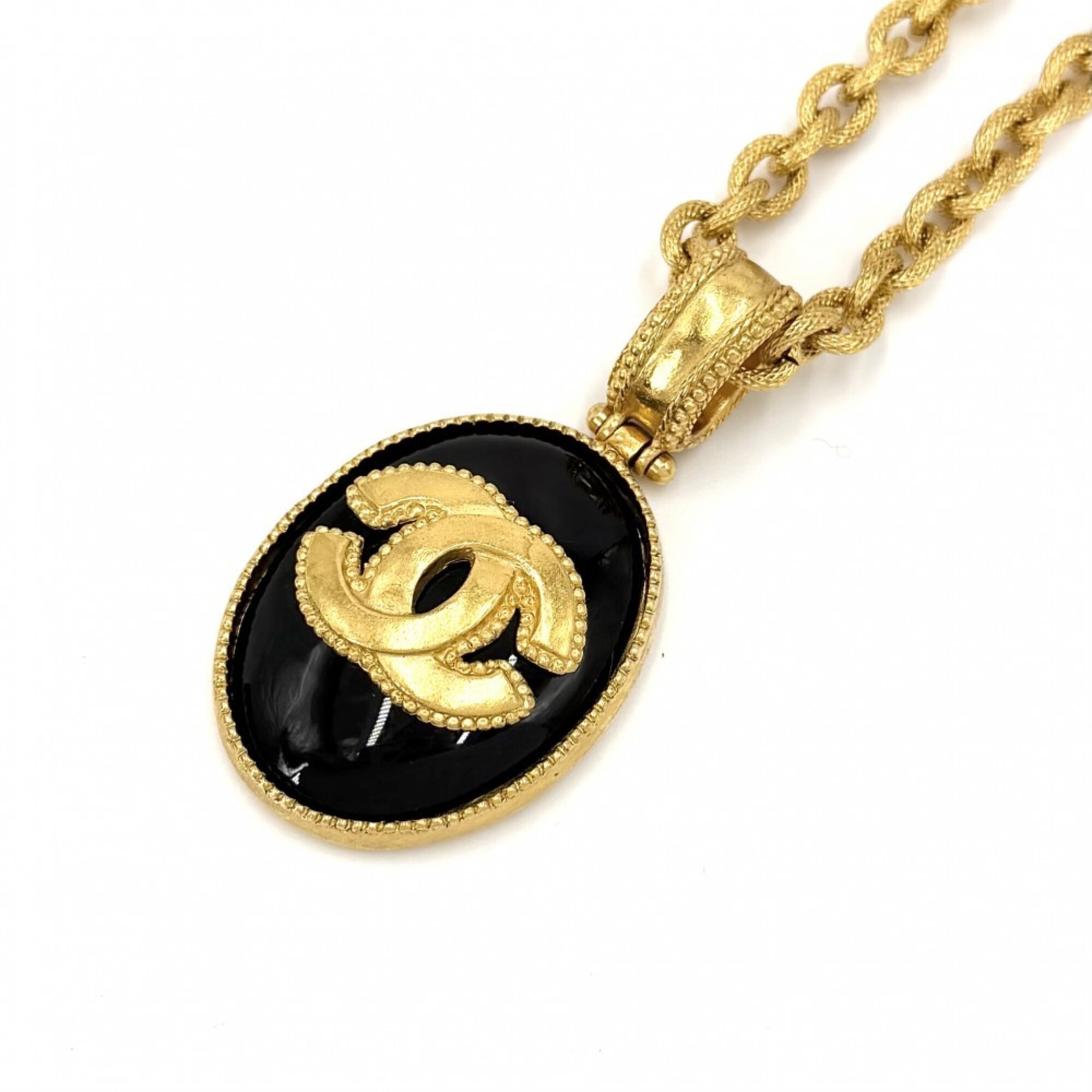 Chanel Necklace for Women, Coco Mark Long Necklace, Vintage Accessory, CHANEL GP 96A Gold, Black, Ap