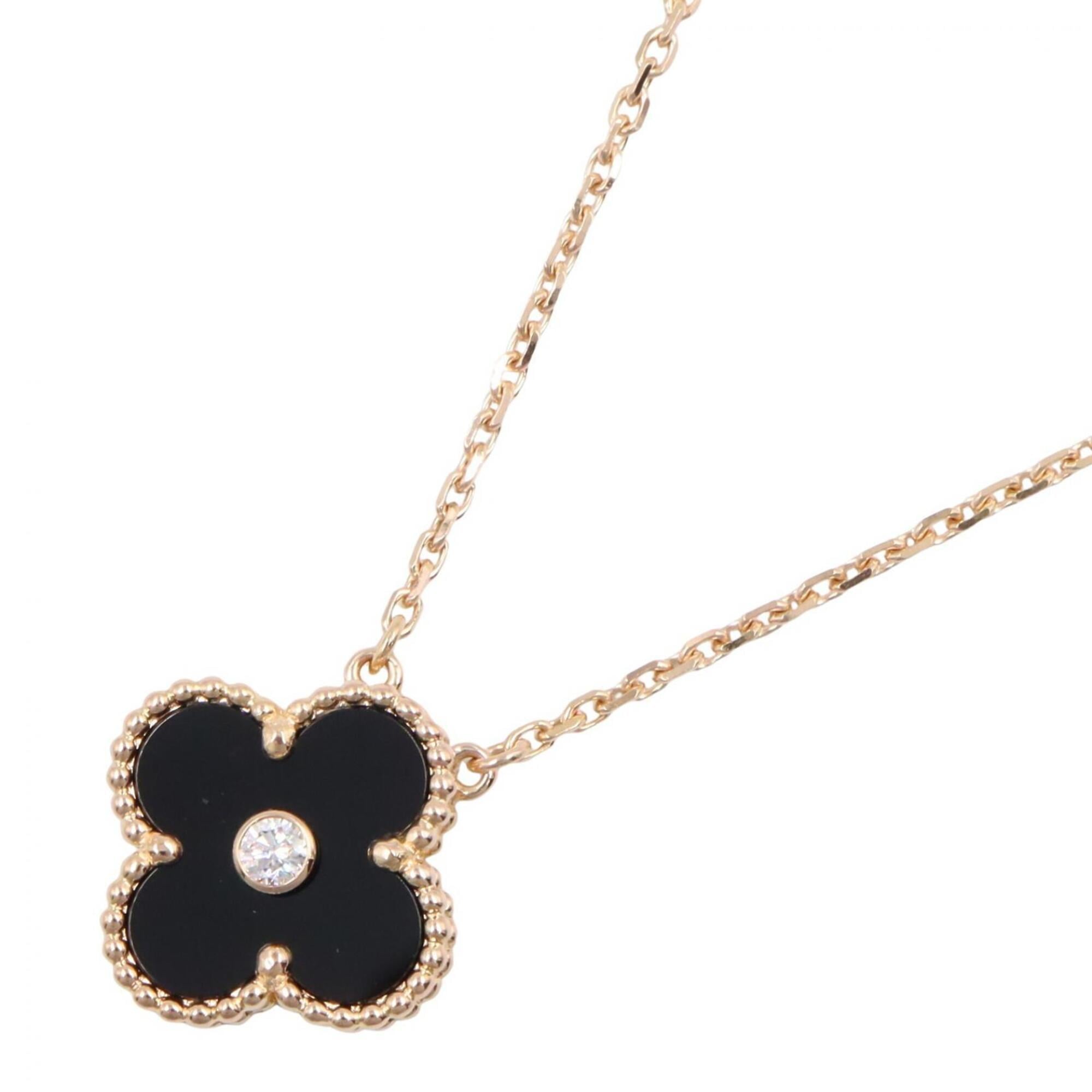 Van Cleef & Arpels Vintage Alhambra 1PD Onyx Necklace, 18KPG (Pink Gold), Diamond, Onyx, Women\'s, G
