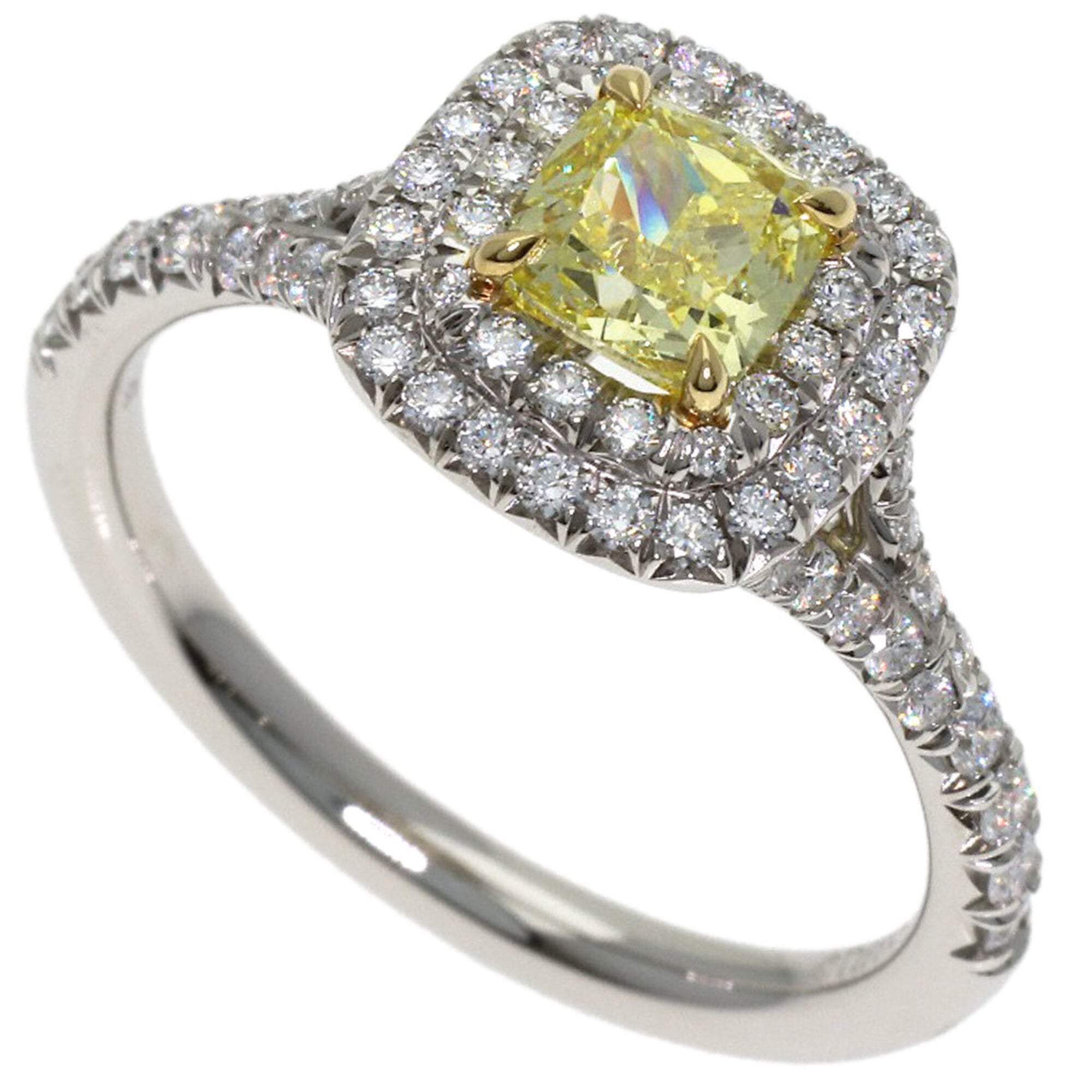 Tiffany & Co. Soleste Fancy Vivid Yellow Diamond Ring, Platinum PT950/18KWG, Women\'s.
