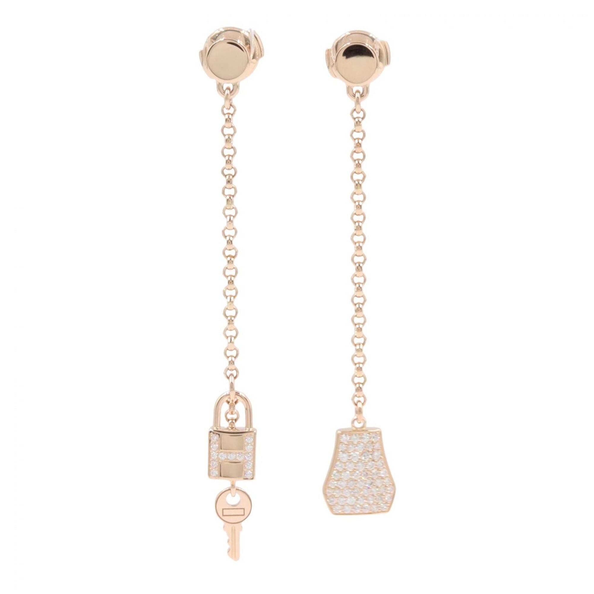 Hermes Kelly Clochette Diamond Earrings, 18K Pink Gold (PG) Women\'s, Tone, Clear H220550B 00
