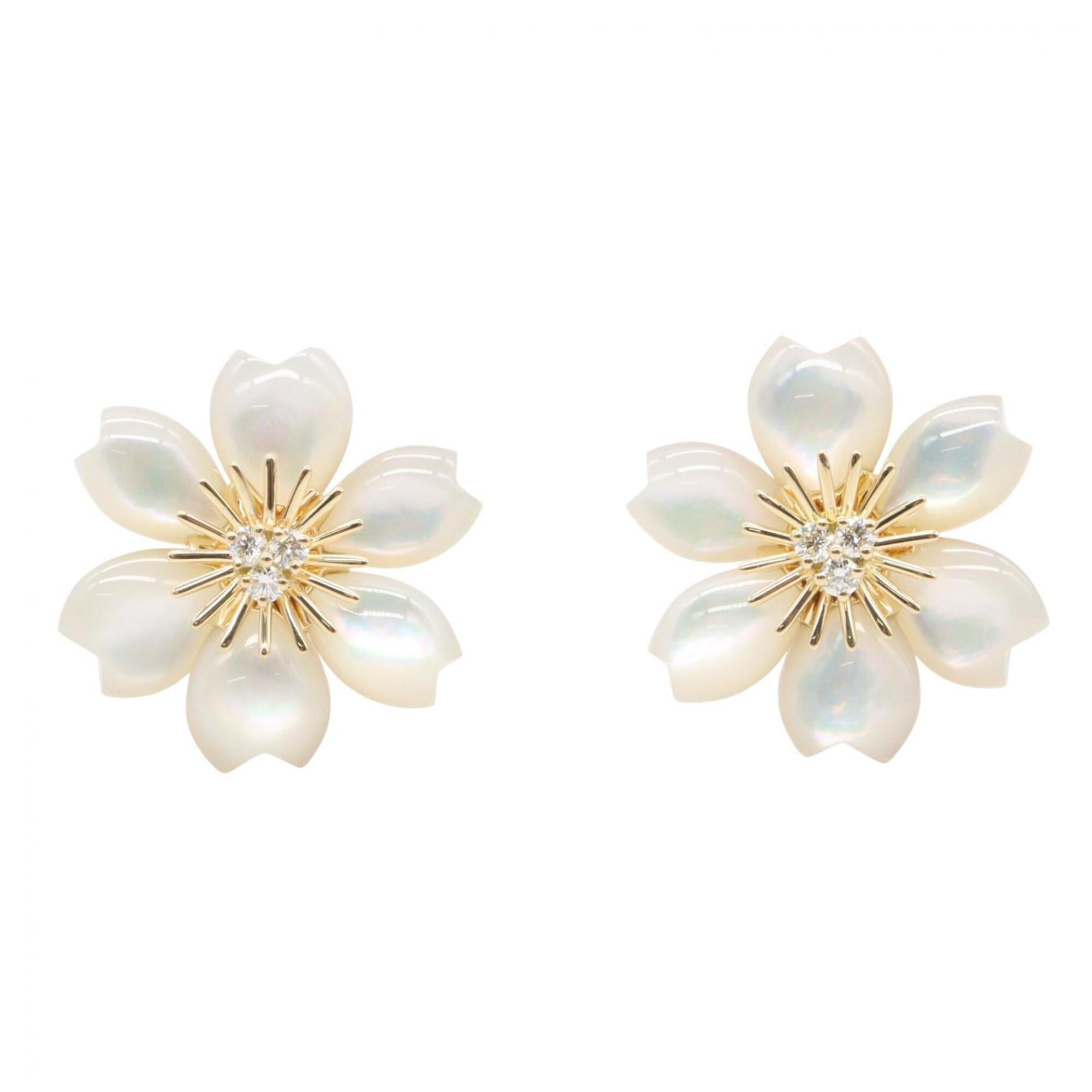 Van Cleef & Arpels Rose de No‘l Diamond Mini Earrings, 18K White Gold (18KWG), Mother-of-Pearl, Wome