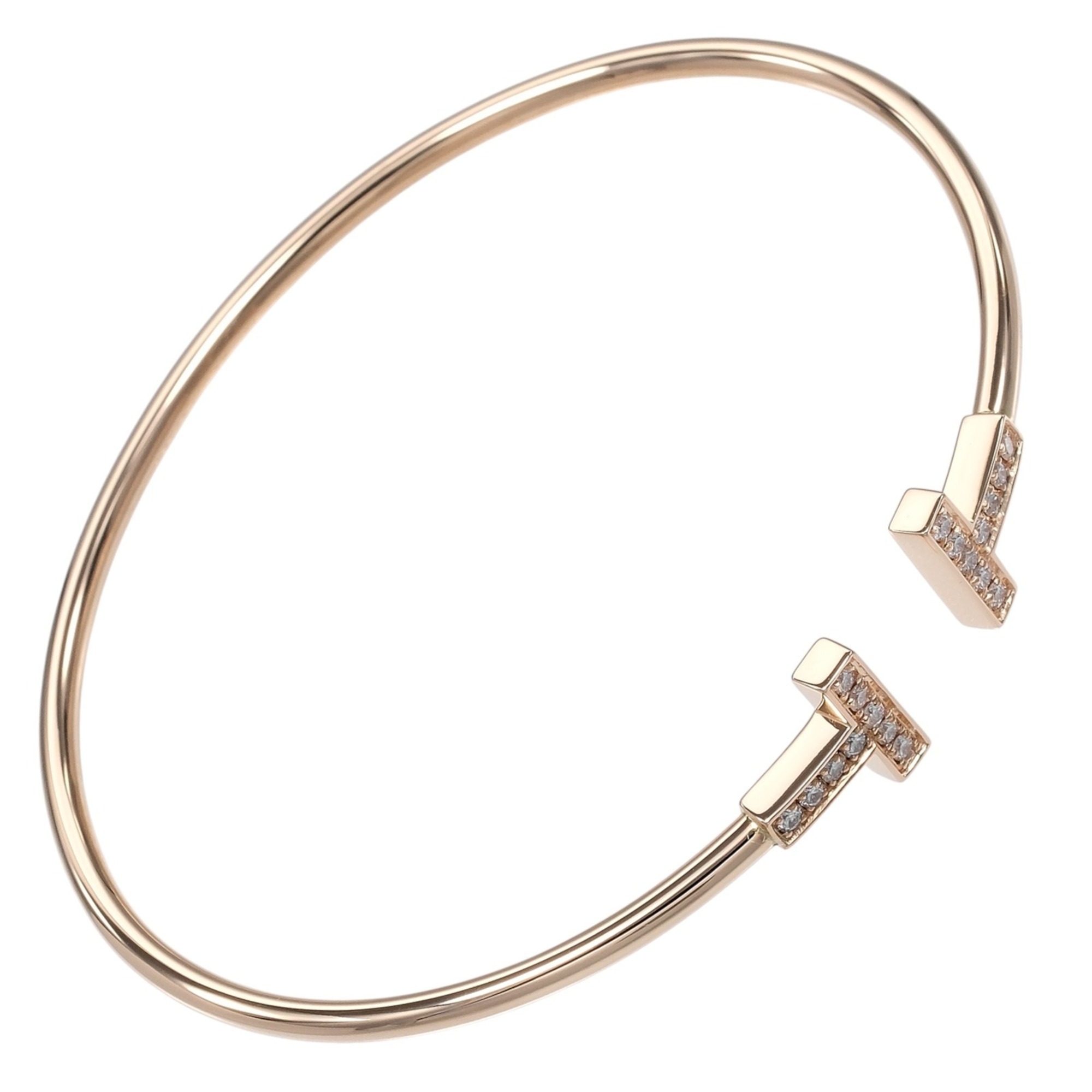 Tiffany & Co. T Wire Bracelet, 18K Pink Gold with Diamonds, Approx. 8.3g.