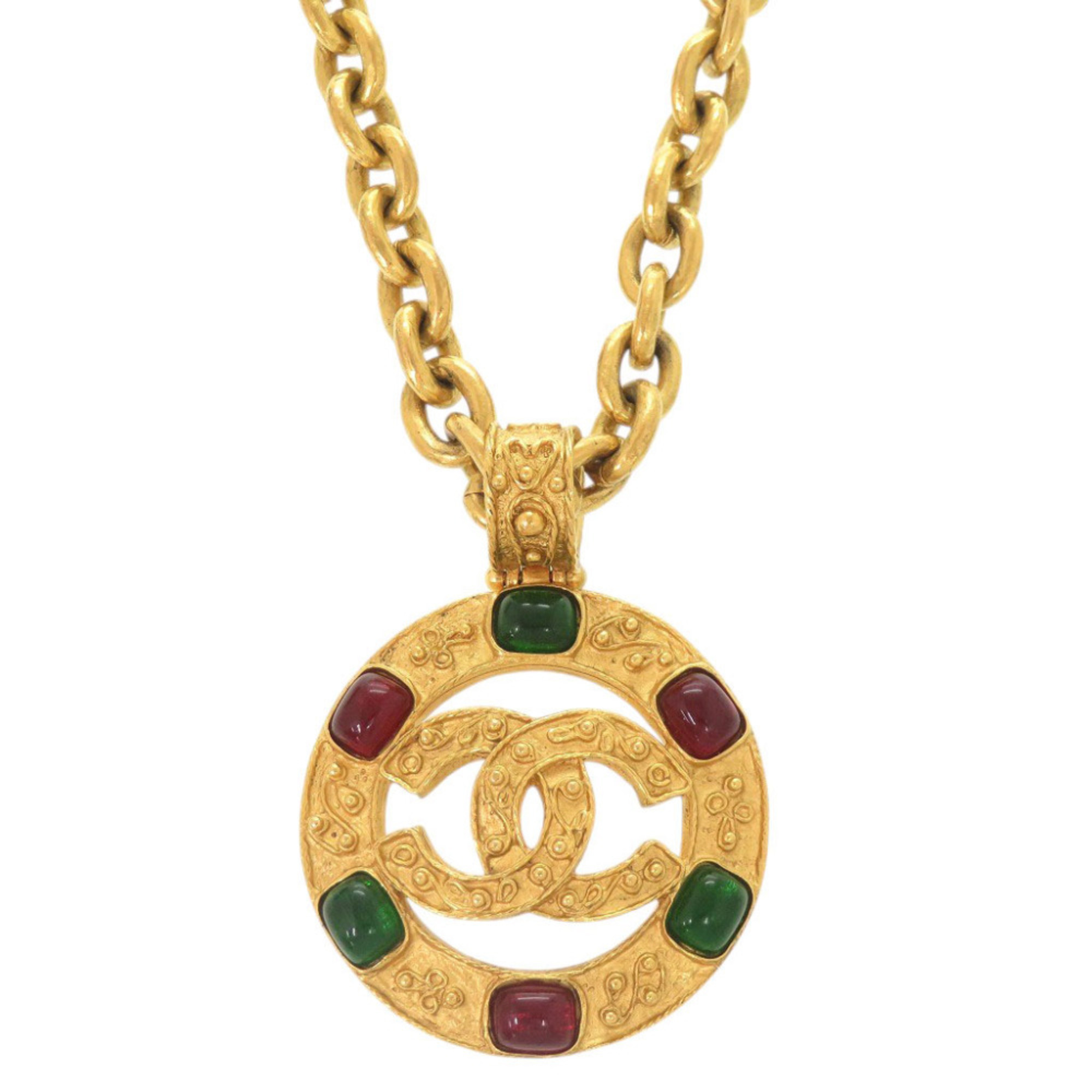 Chanel Vintage Coco Mark Gripoix Metal Colored Stone Gold Necklace 1202CHANEL