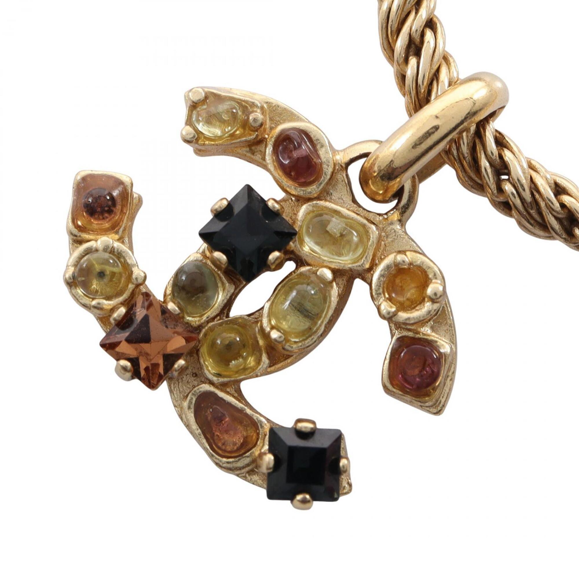 Chanel Coco Mark Gripoix Necklace, Gold Plated (GP) Rhinestone, Women\'s, Tone, Multicolor