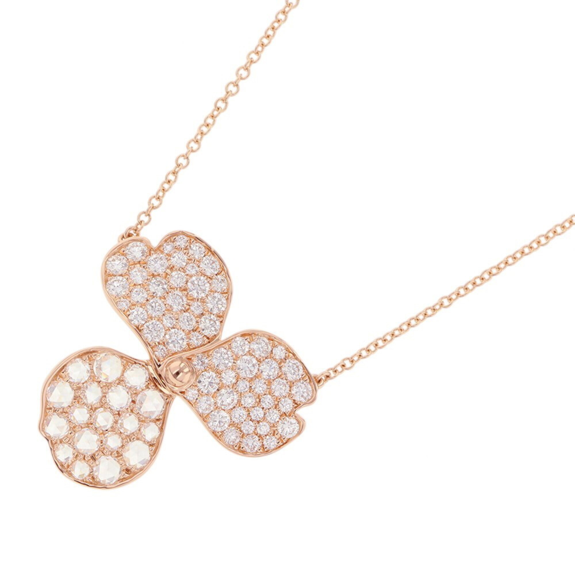 Tiffany & Co. Paper Flower Necklace, Rose Cut Diamond Pave Diamond, 18K Pink Gold Pendant.