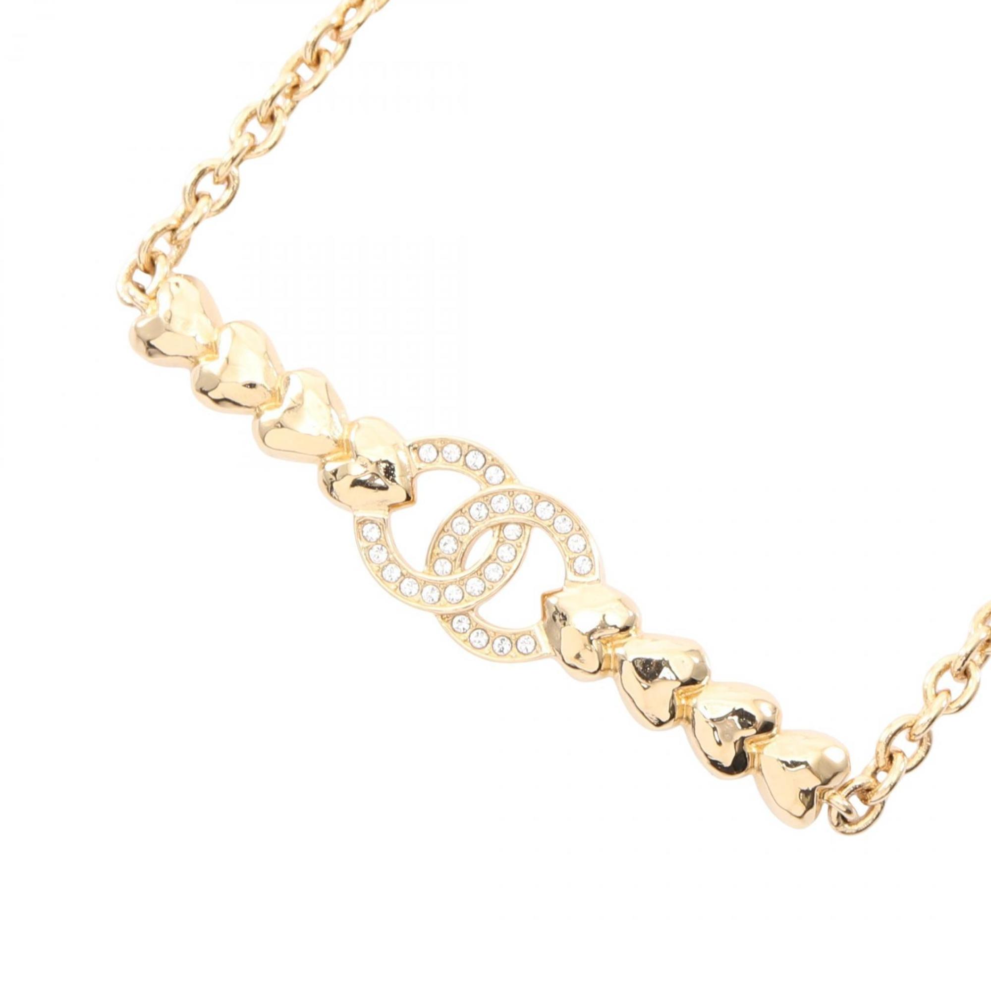 CHANEL Coco Mark Heart Necklace with Gold-Plated Rhinestones, Women\'s, Gold and Clear
