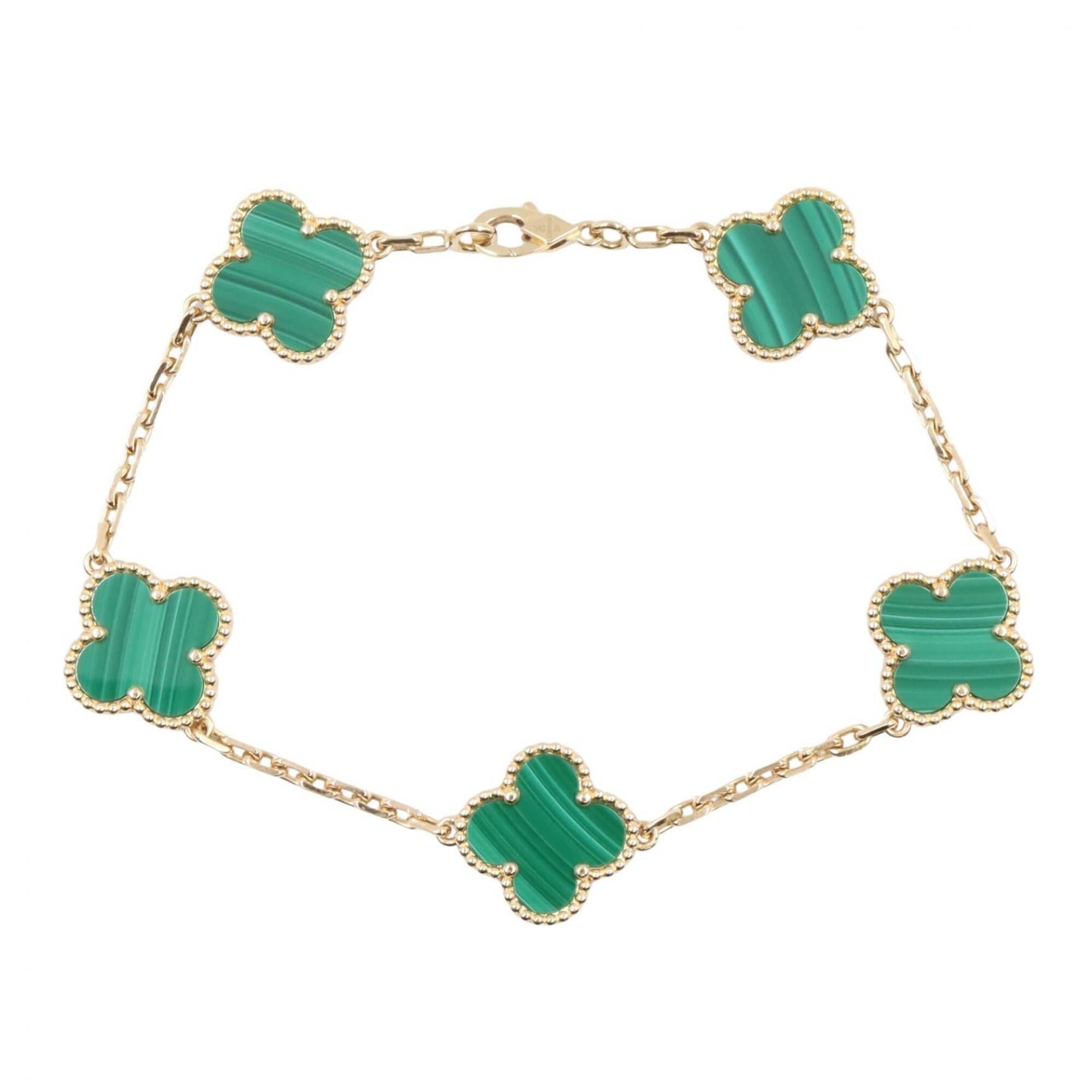 Van Cleef & Arpels Vintage Alhambra Malachite 5P Bracelet, 18K (Yellow Gold), Malachite, Women\'s, G