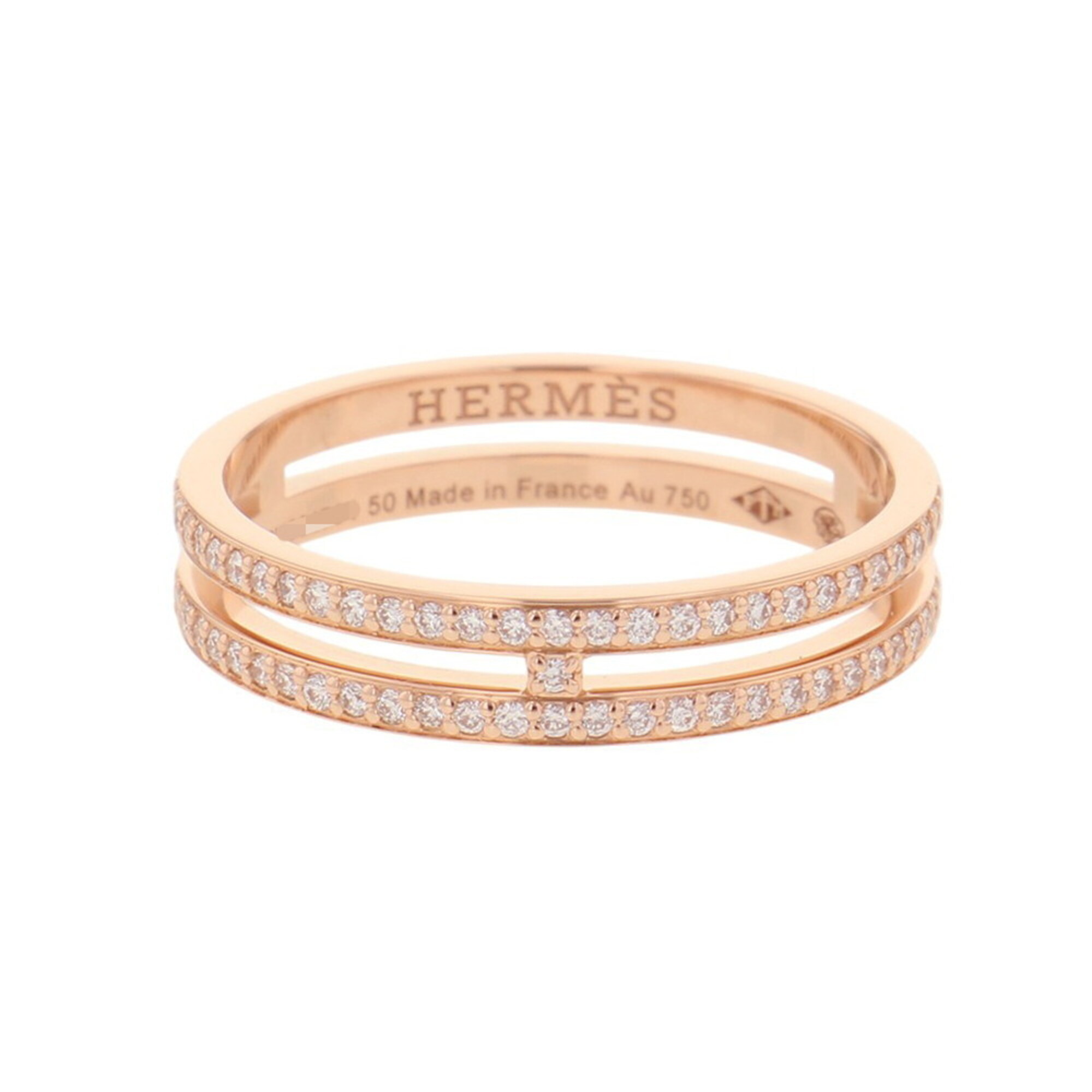Hermes Ariane PM Wedding Ring, 111 Diamonds (0.29ct total), 18K Pink Gold, Size 50. (HERMES ring, di