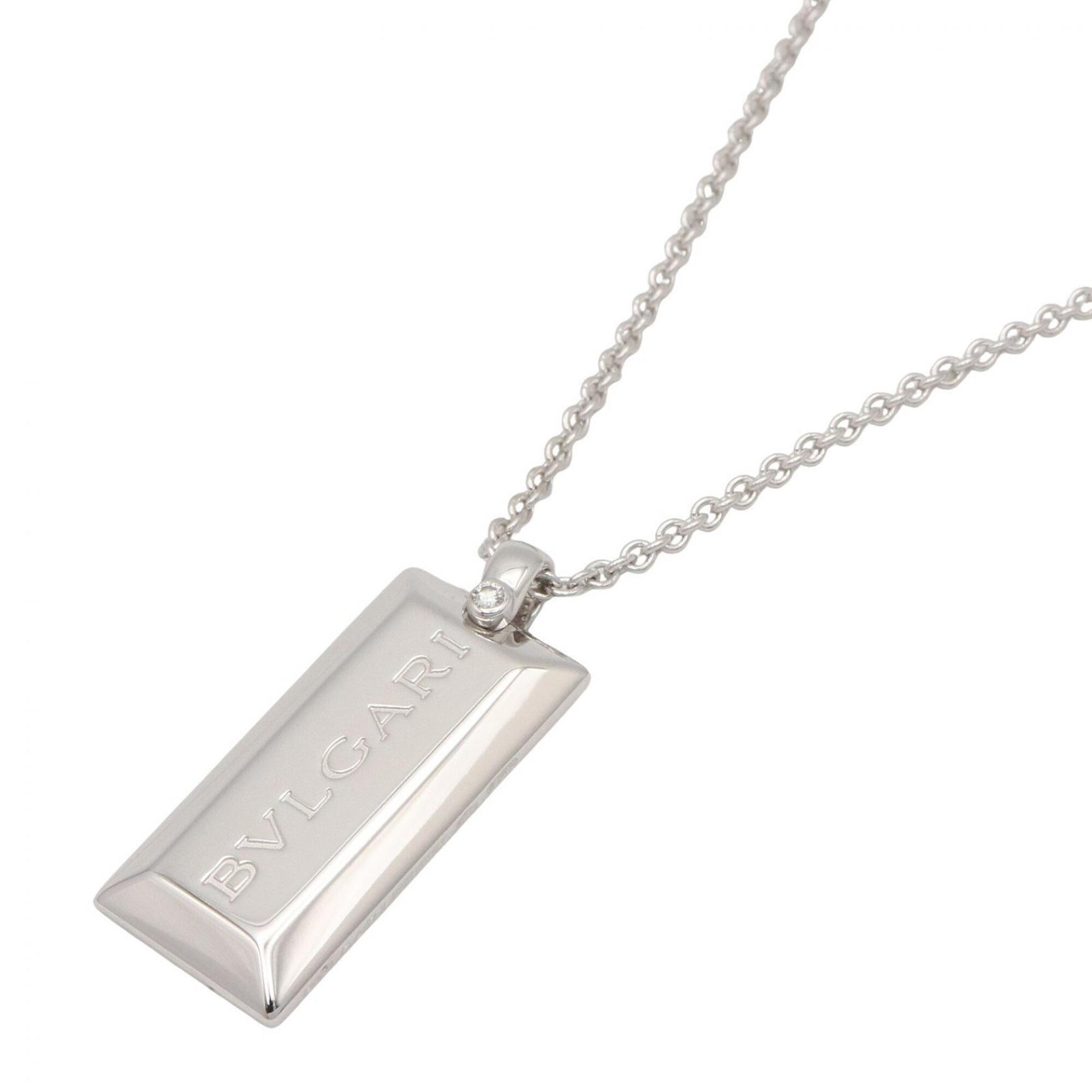 BVLGARI Ingot 1P Diamond Necklace, 18KWG (White Gold), Diamond, Women\'s, Clear/Silver Tone