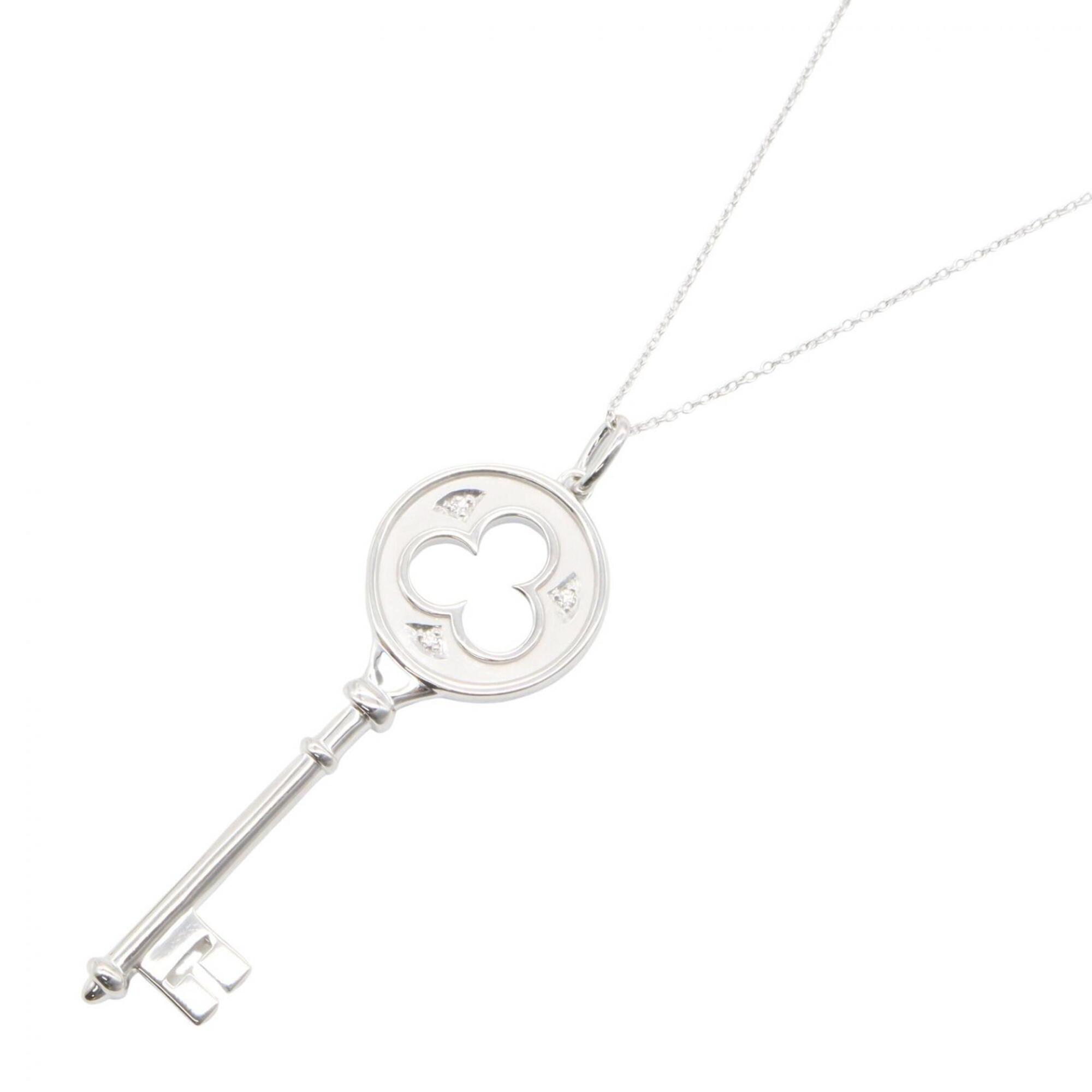 Tiffany & Co. Clover Key Pendant Diamond Necklace - 18K White Gold (Silver Tone, Clear Tone)