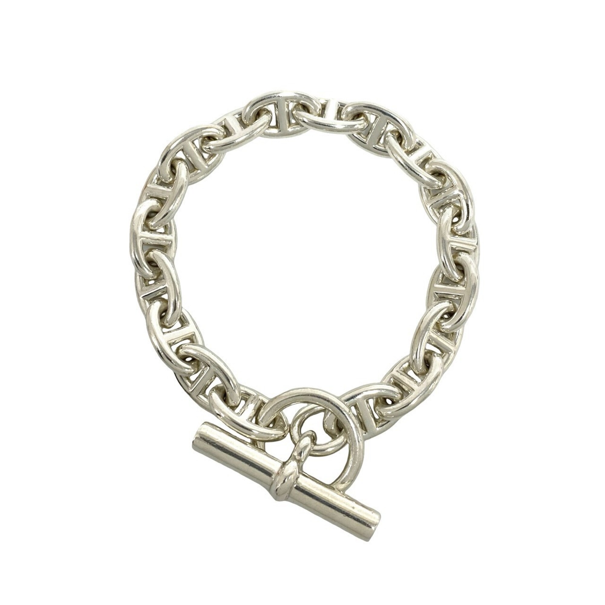HERMES Chaine d\'Ancre PM Bracelet, 18 links, Sterling Silver 925 Chain Bangle Accessory, Silver, It