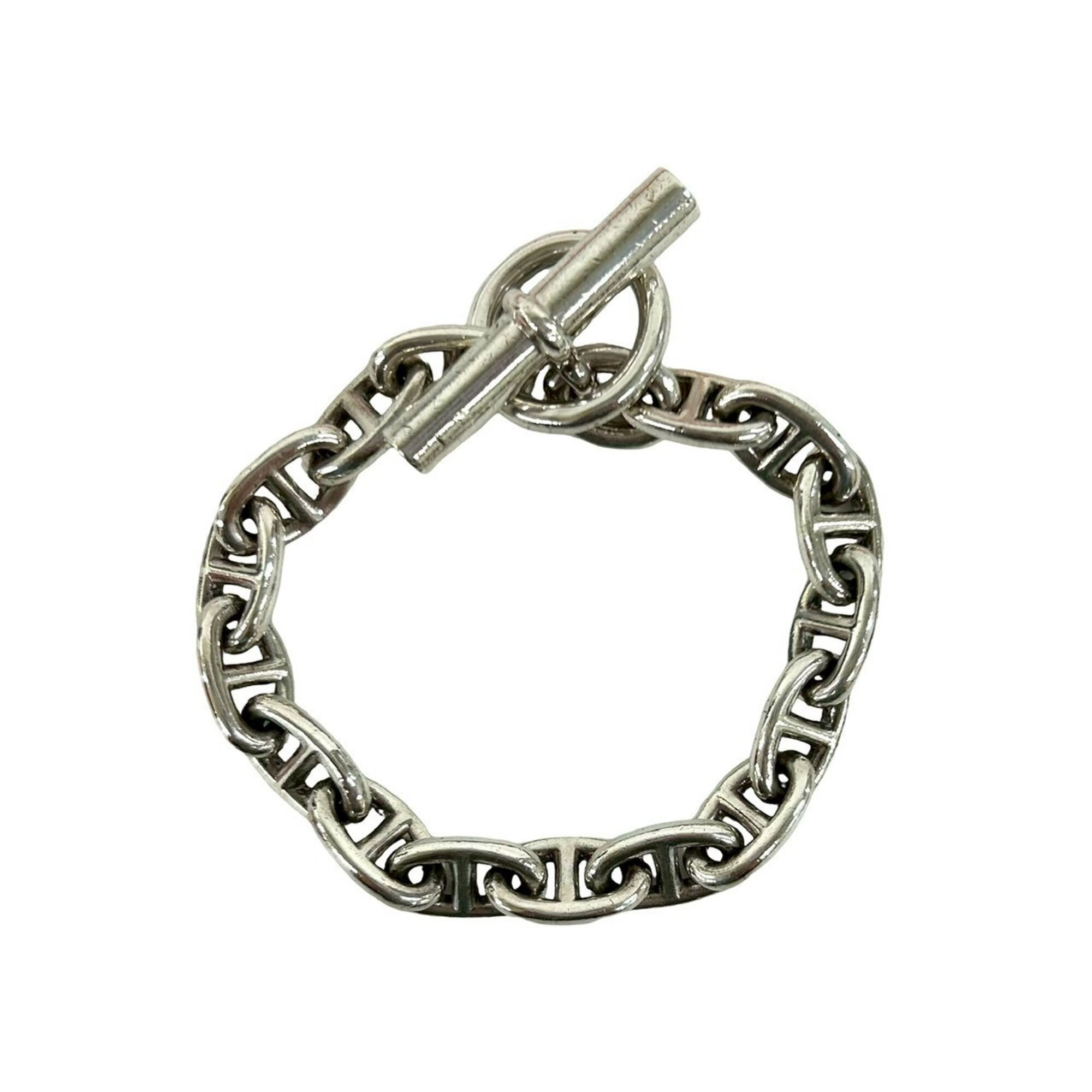 HERMES Chaine d\'Ancre MM 16-link Script Logo Sterling Silver 925 Chain Bracelet (86126)