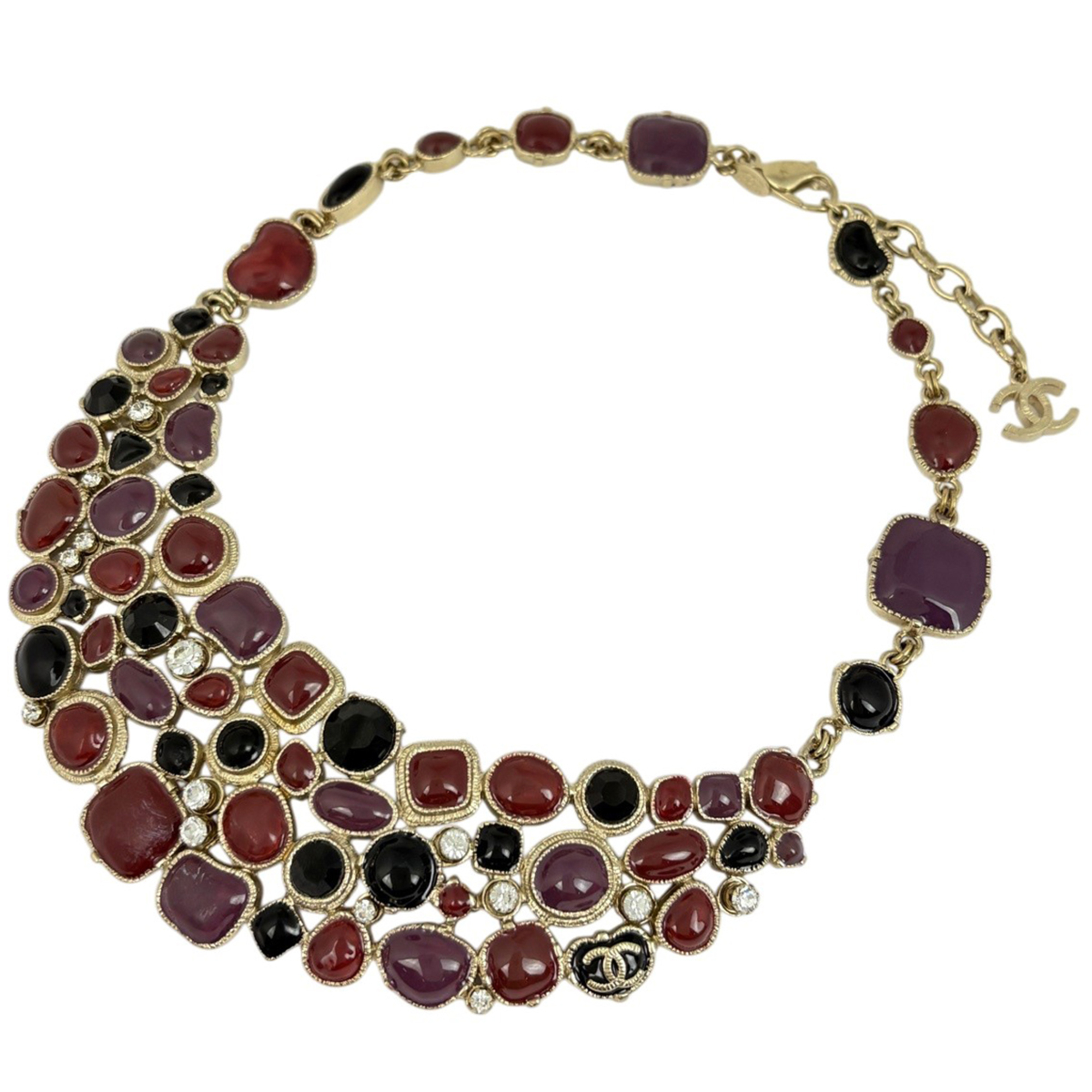 Chanel Coco Mark Color Stone Necklace GP Rhinestone Gold Multicolor Women\'s