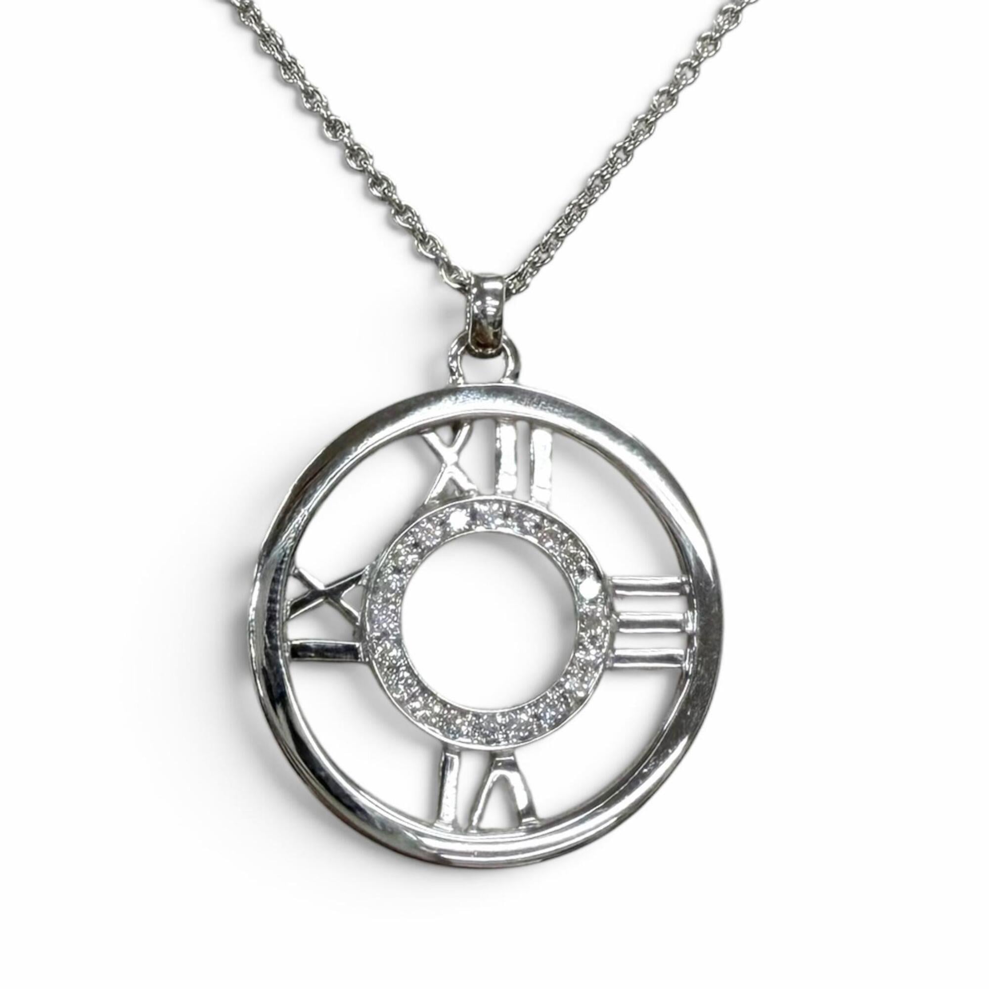 TIFFANY&Co. Tiffany 750 Diamond Atlas Open Medallion Necklace, White Gold, Made in Italy, Weight: 9.
