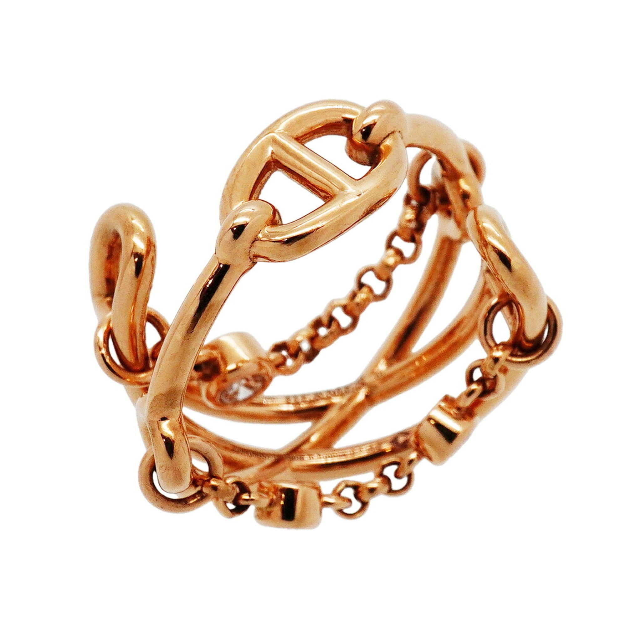 Hermes Chaine d\'Ancre Chaos Ring, 2PD (2 diamonds), 18KPG (pink gold), 0.1ct diamond, size #51 (wom