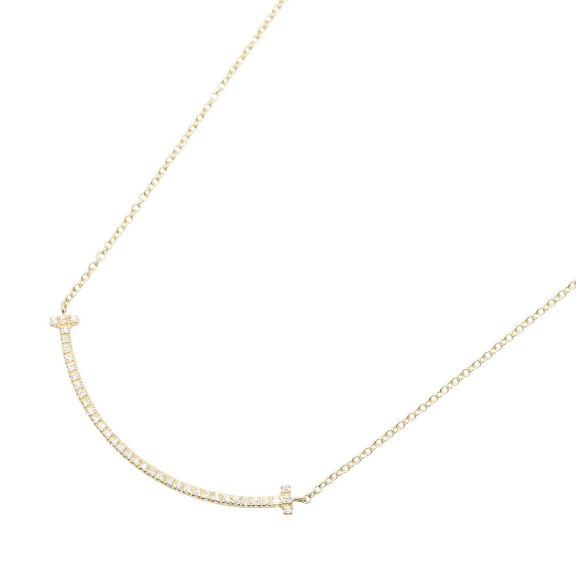 Tiffany & Co. T Smile Small Necklace, Diamond 18K (Yellow Gold), Women\'s, Gold Tone, Clear Tone