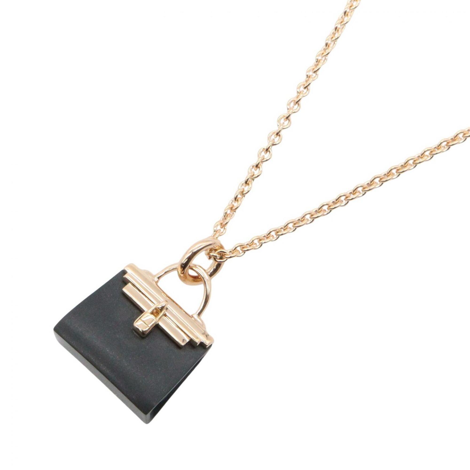 Hermes Amulette Kelly Black Jade Necklace, Jewelry, 18KPG (Pink Gold), Jade, Women\'s, Gold Tone, To