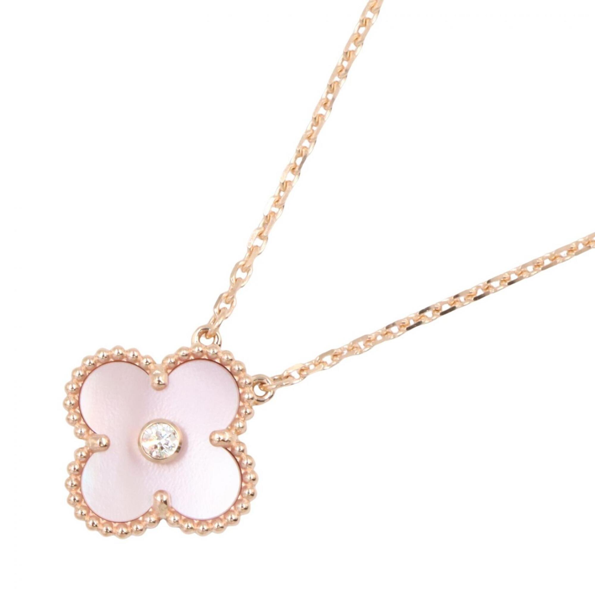 Van Cleef & Arpels Vintage Alhambra Pink Mother-of-Pearl 1PD Necklace Jewelry 18KPG (Pink Gold) Diam