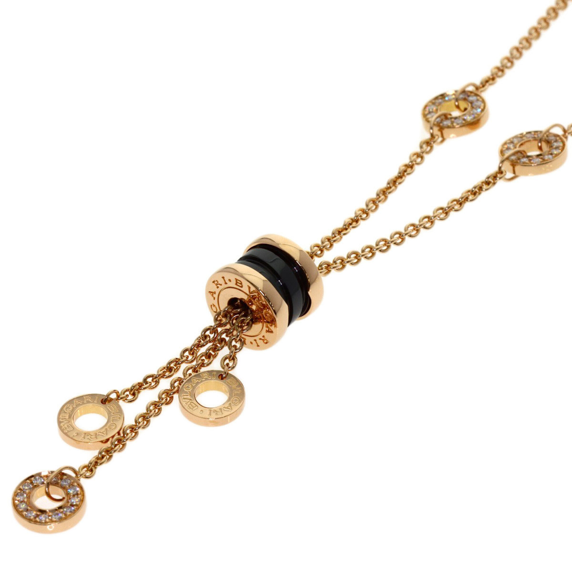 BVLGARI B-zero1 Element Ceramic Diamond Necklace 18K Pink Gold Women\'s