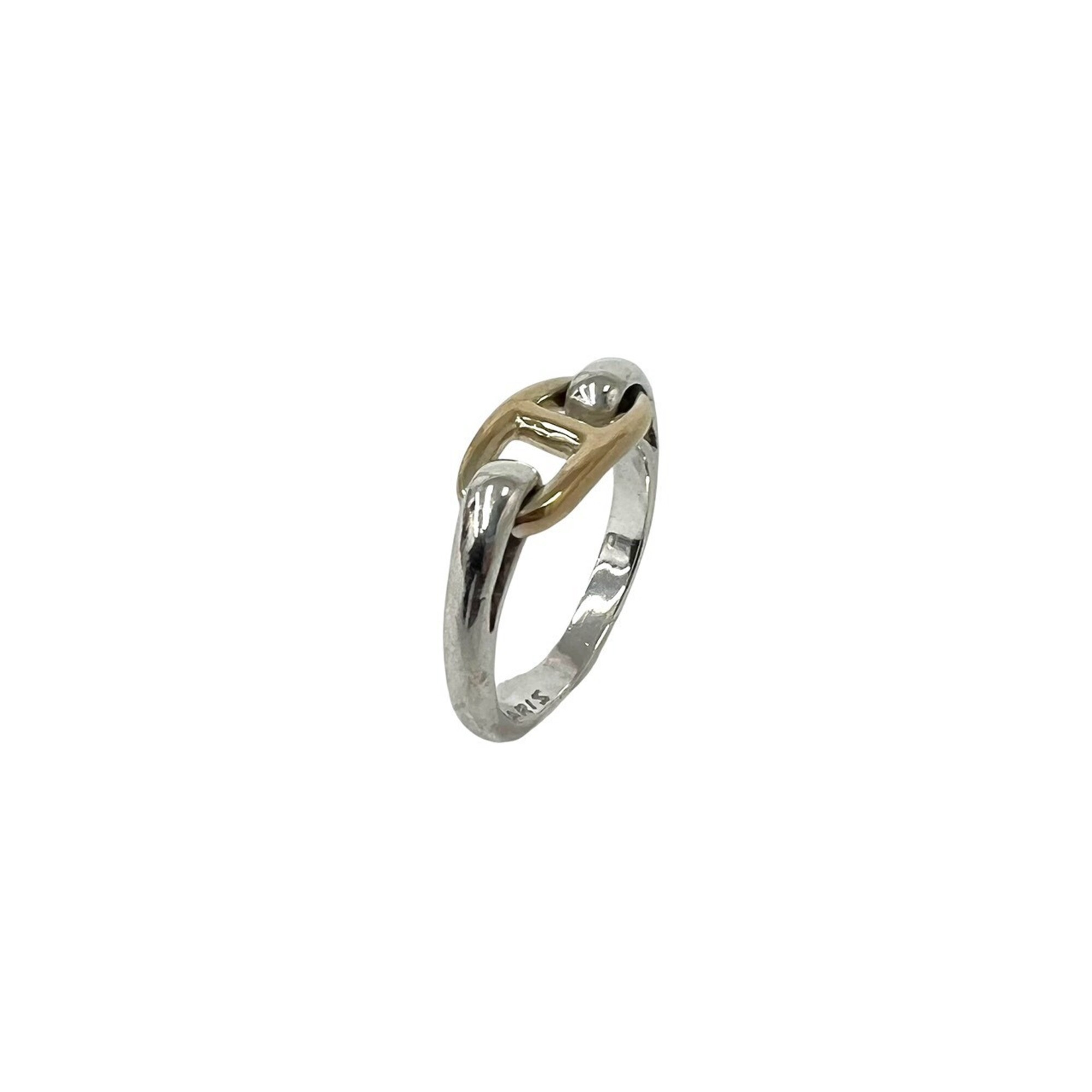 HERMES Vintage Chaine d\'Ancre Combination Ring, Sterling Silver 925 and 18K Yellow Gold, Silver, It