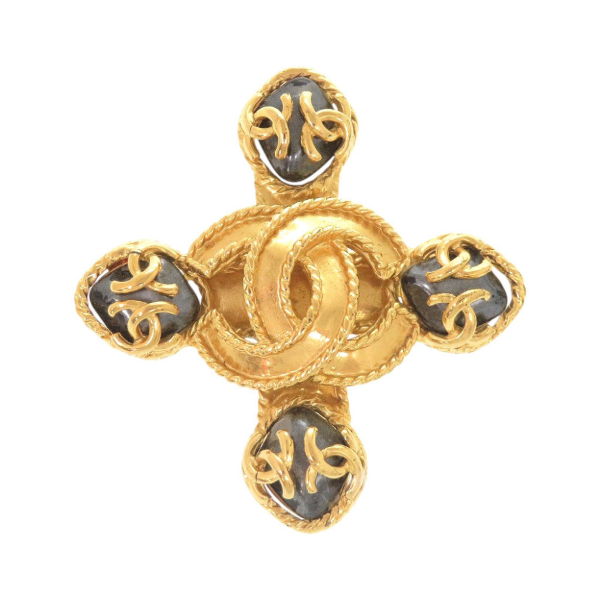Chanel Vintage Coco Mark Metal Colored Stone Gold Brooch 1481CHANEL