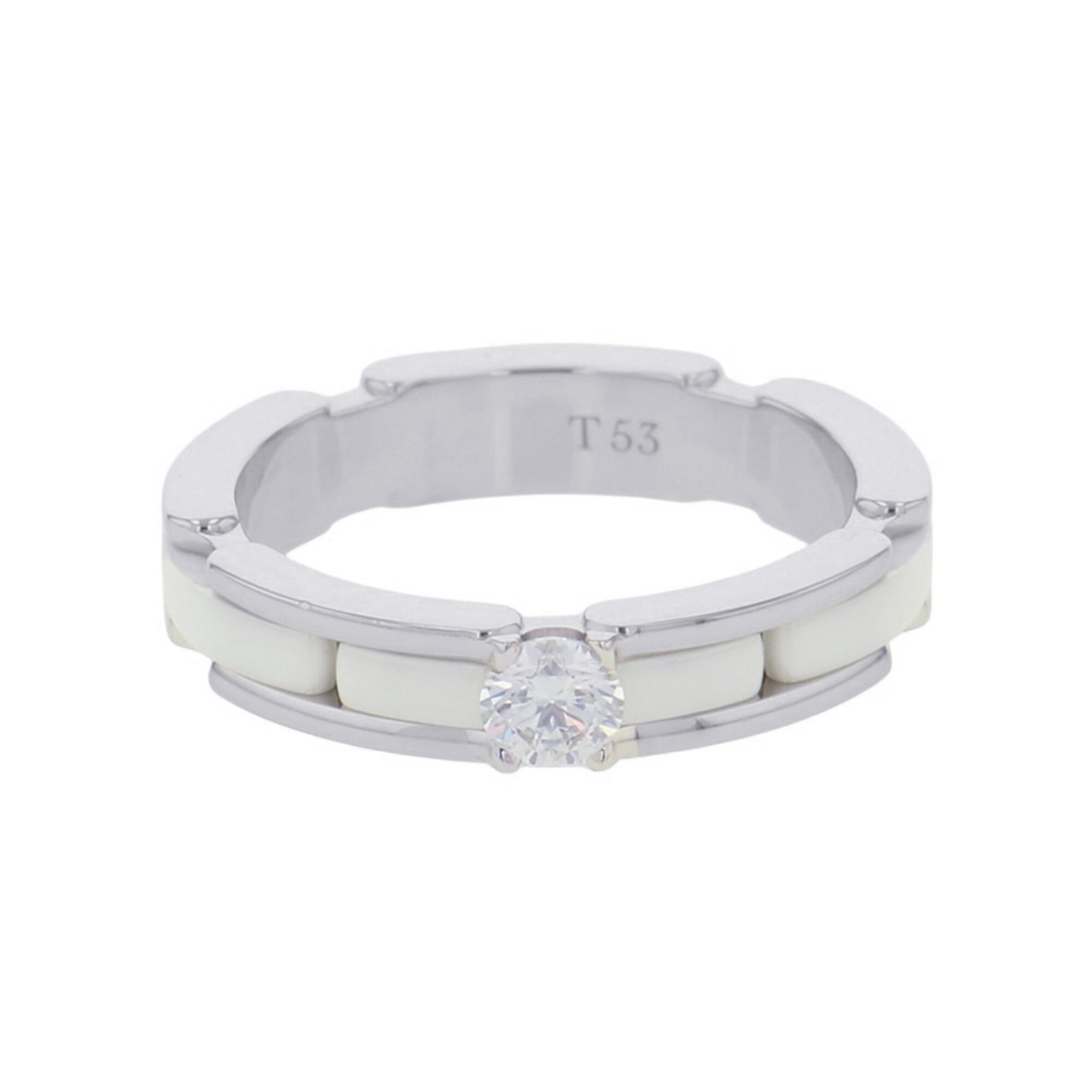 Chanel Ultra Collection Ring, 1 Diamond, 18K White Ceramic, Size 53, J3094. (CHANEL Diamond CHANEL G