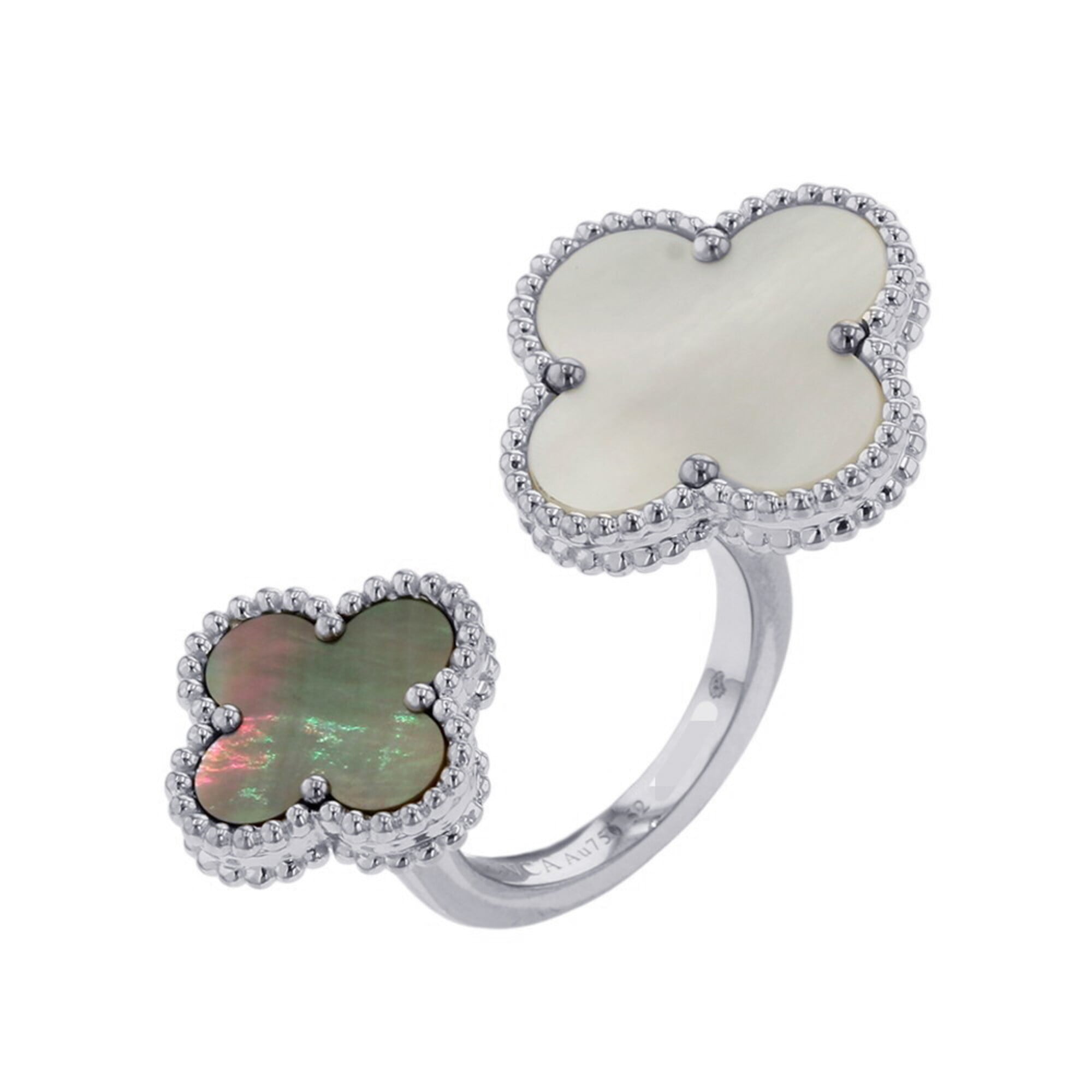 Van Cleef & Arpels Magic Alhambra Entre Les Doigts Ring, White Gray Mother-of-Pearl, 18K Gold, Size